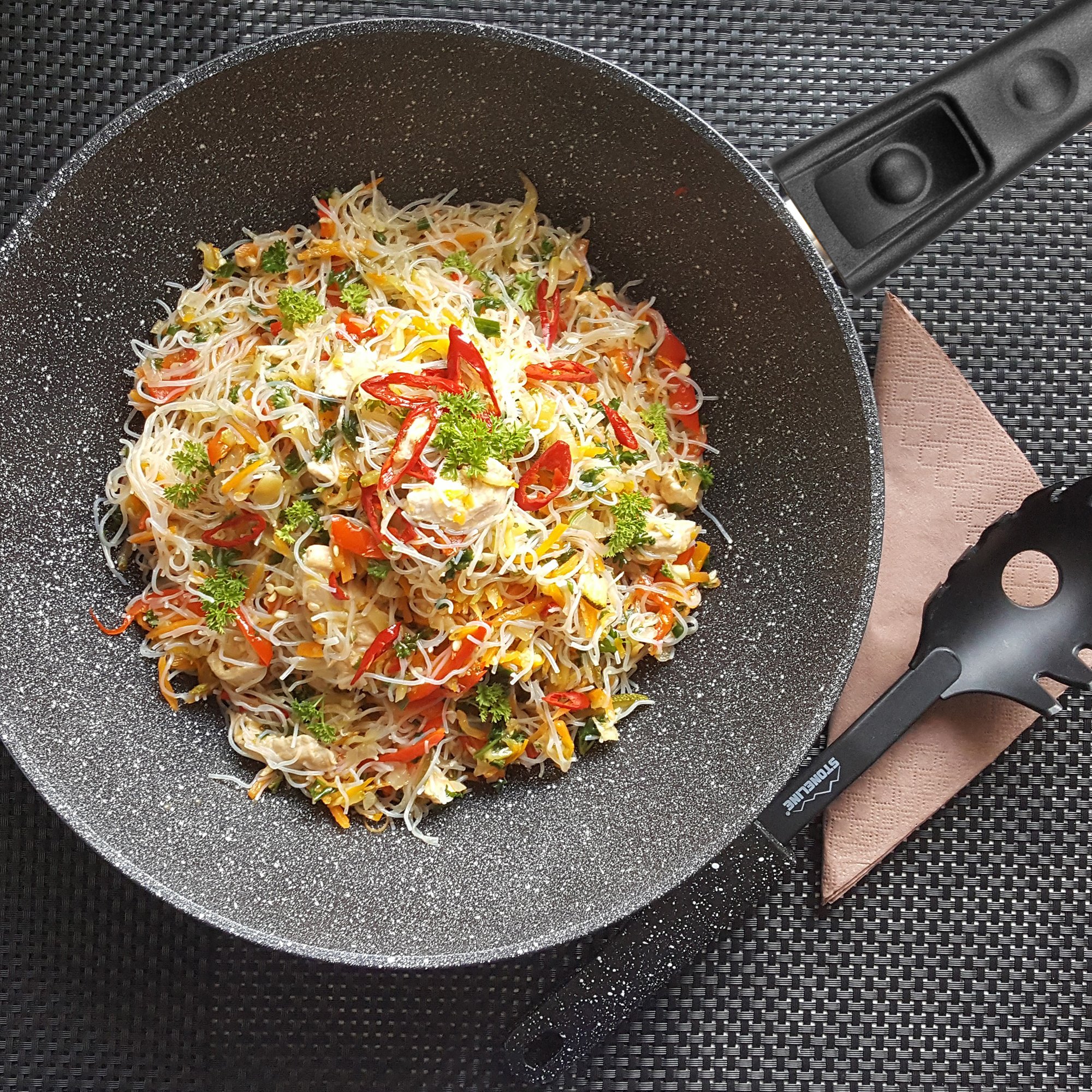 STONELINE® Padella wok 30 cm, Made in Germany, con manico rimovibile, adatta all'induzione