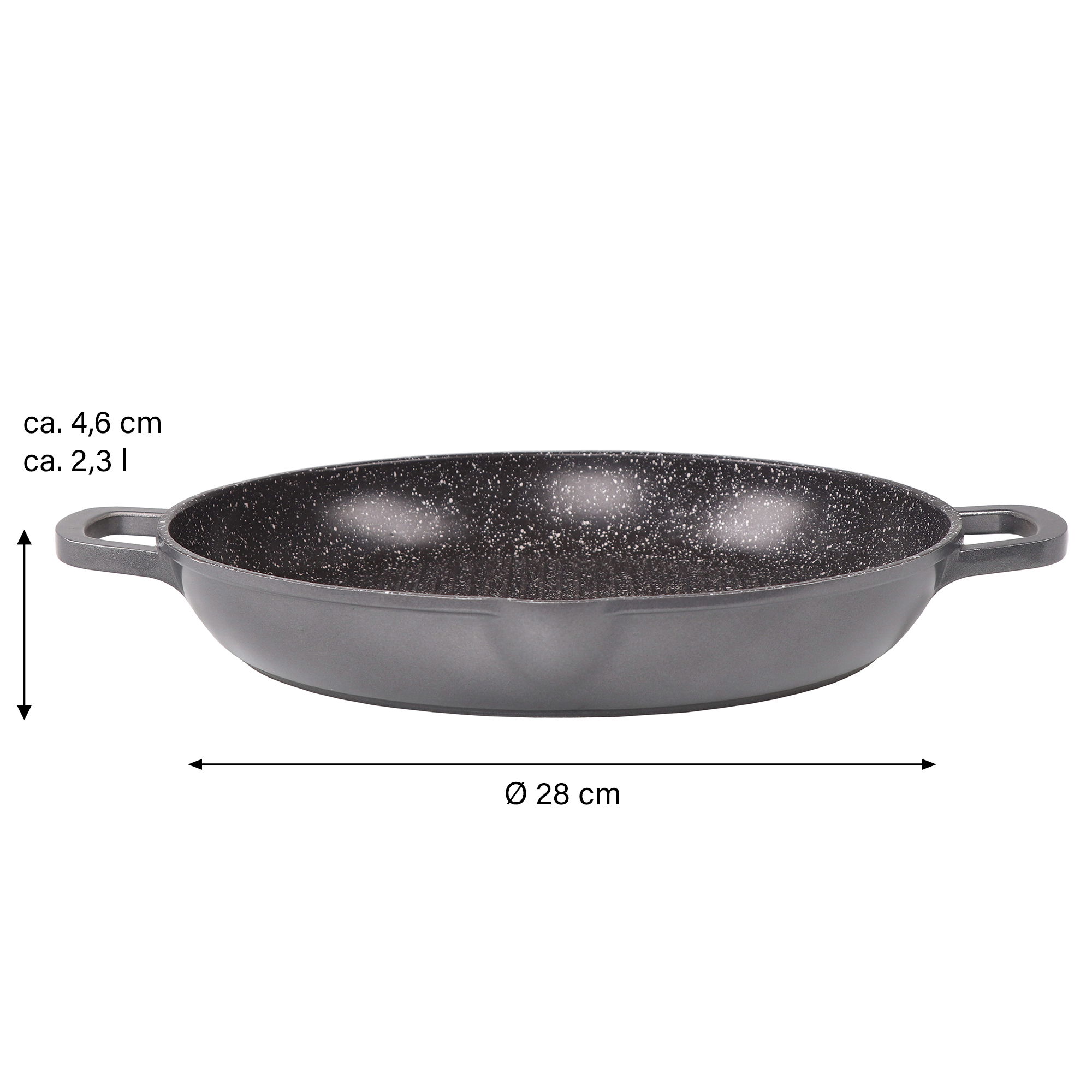 STONELINE® Sartén Parrilla Redonda 28 cm, Vertedor, Cocinar sin Grasa, Antiadherente