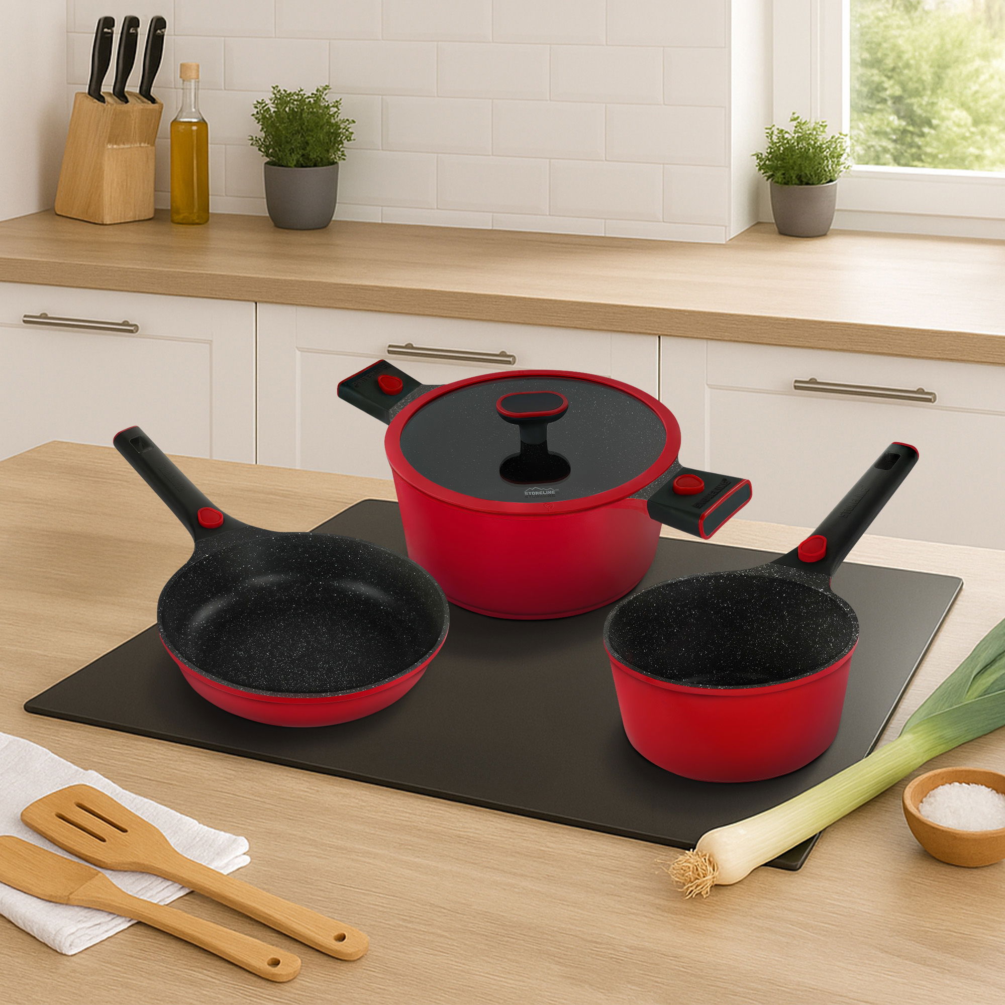 Cookware Set of 8 18/20/24 Red Removable Handle | with Lids
