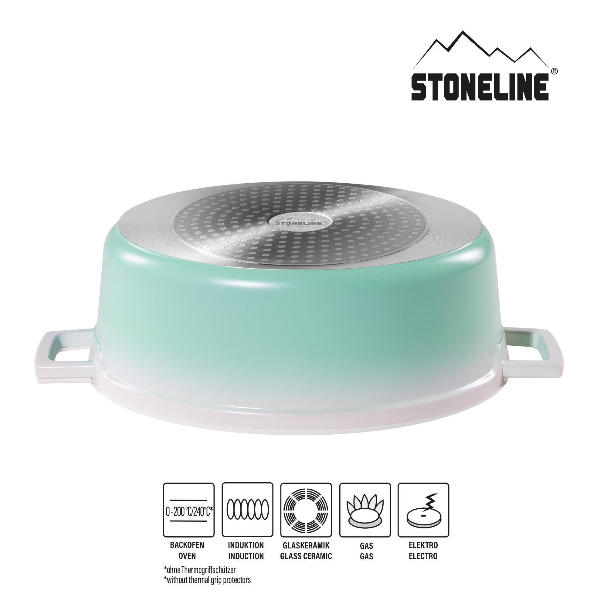 STONELINE® Mint Gourmet asador 32x25 cm con tapa, apto para horno e inducción, antiadherente
