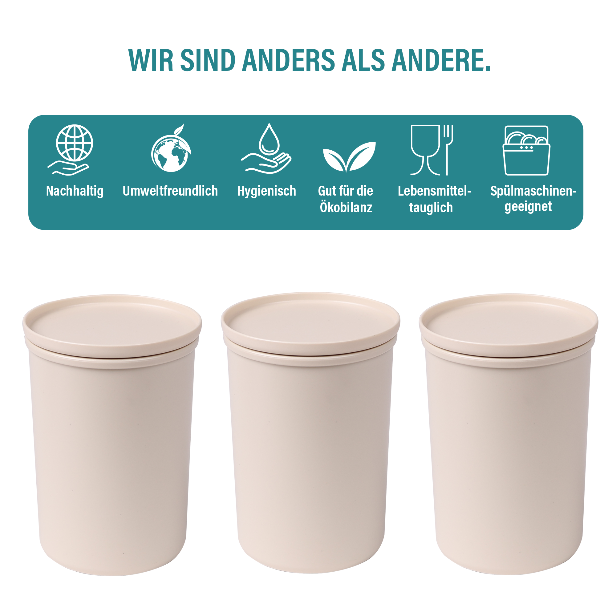 AWAVE® Set de 3 boîtes de conservation 1000ml, avec rPET, naturel