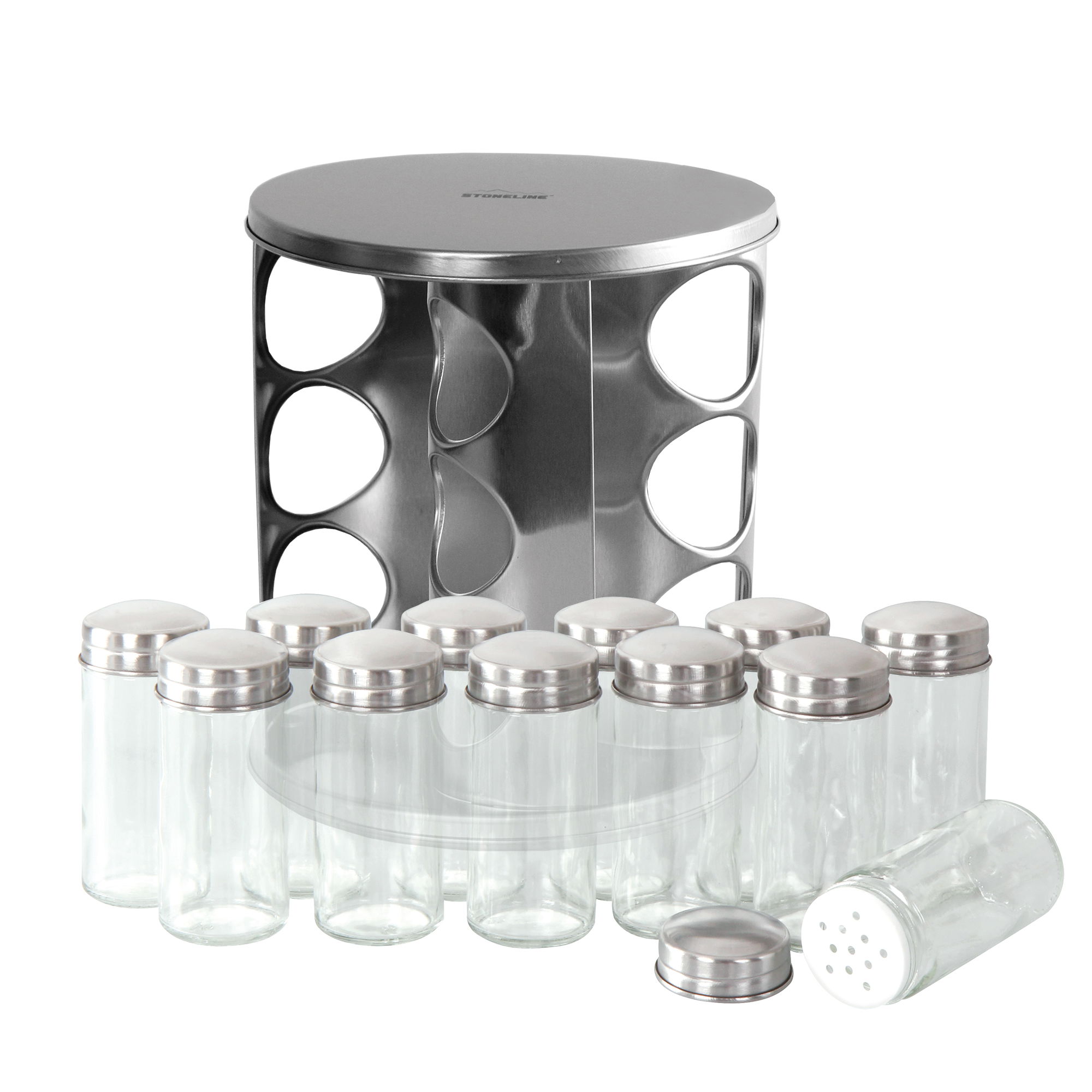 STONELINE® Rotating Spice Rack, with 12 Glass Jars and Labels | Kitchen Organizer