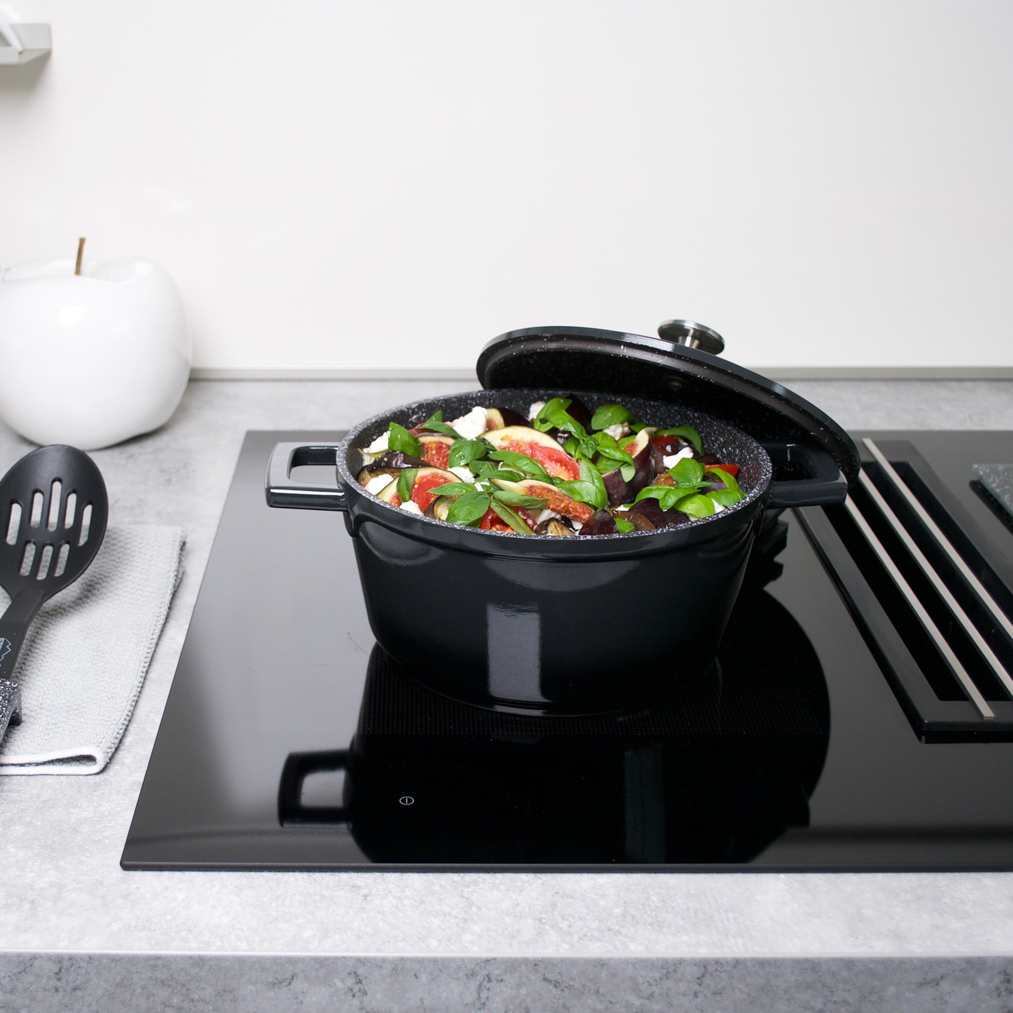STONELINE® Arrosto Gourmet 20 cm con coperchio, adatto al forno e all'induzione, rivestimento antiaderente, nero