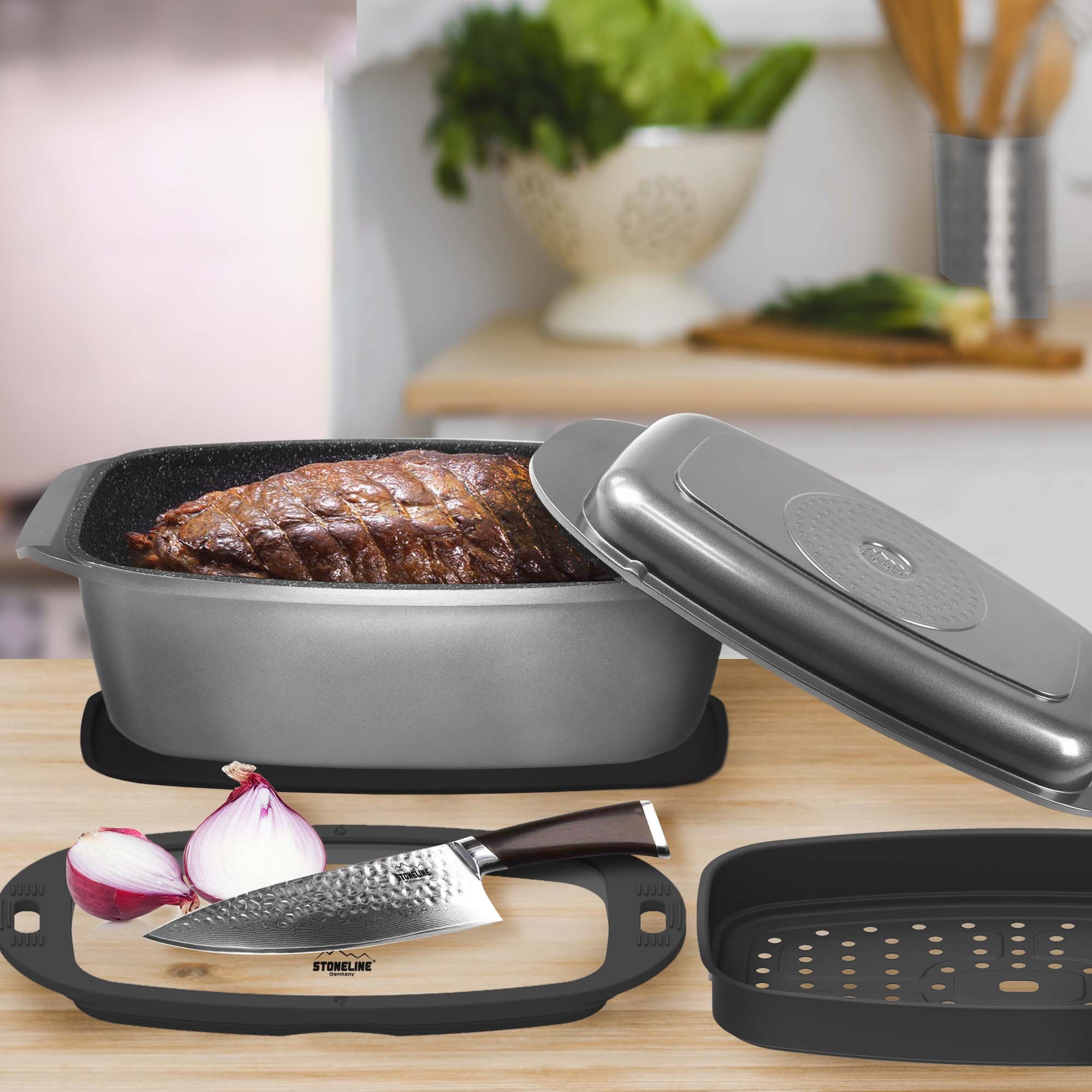 STONELINE® 5 pc Roaster Bakeware Set, Non-Stick Casserole Dish Baking Tin Serving Pan