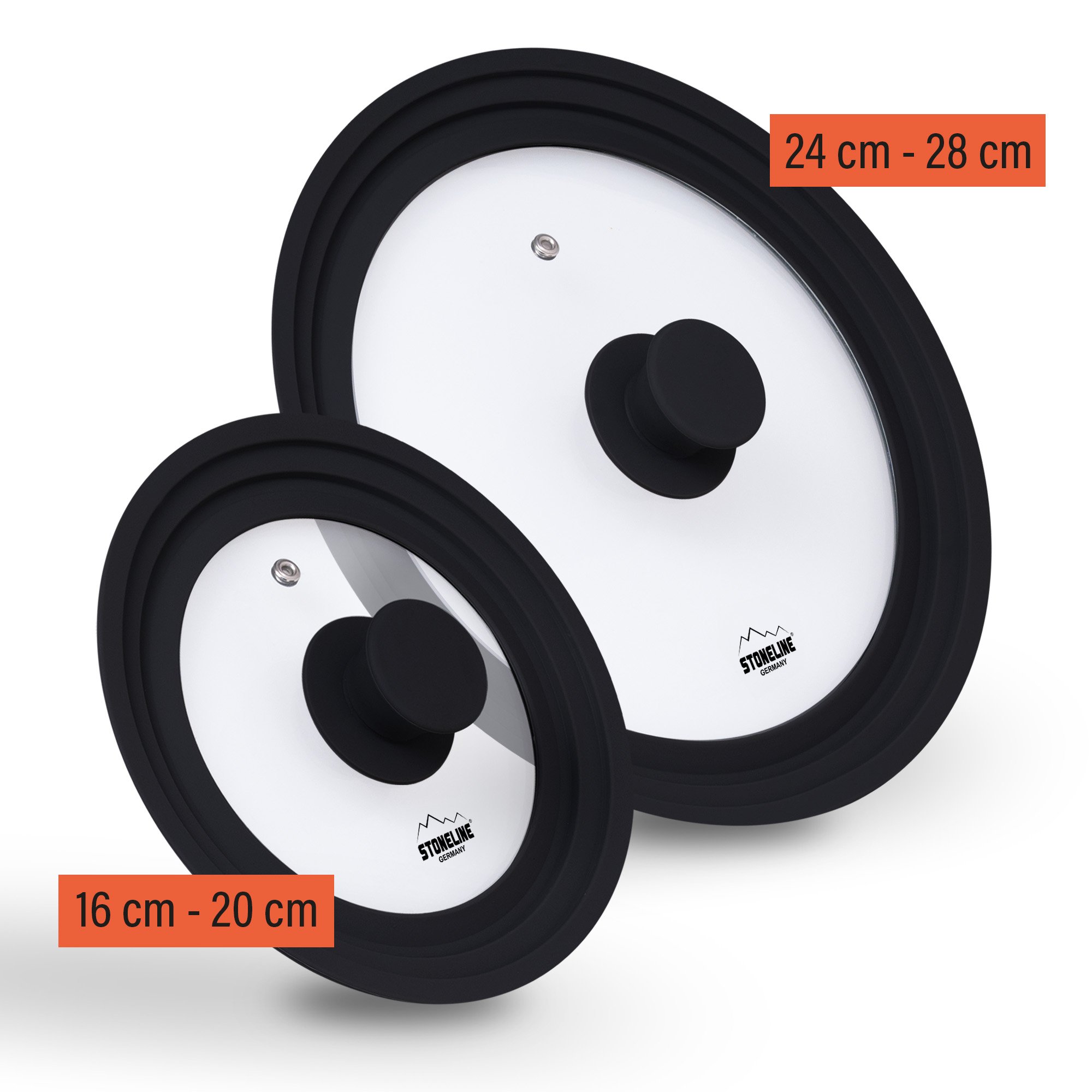 STONELINE® Universal lid set with silicone rim for pots and pans 16/18/20 cm, 24/26/28 cm |black
