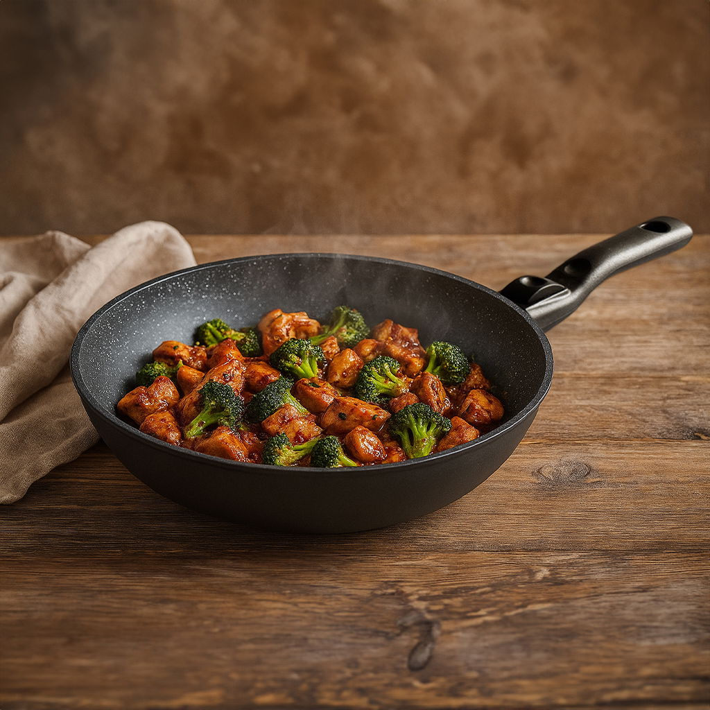 Sartén wok 30 cm con mango extraíble | tapa opcional - Negro