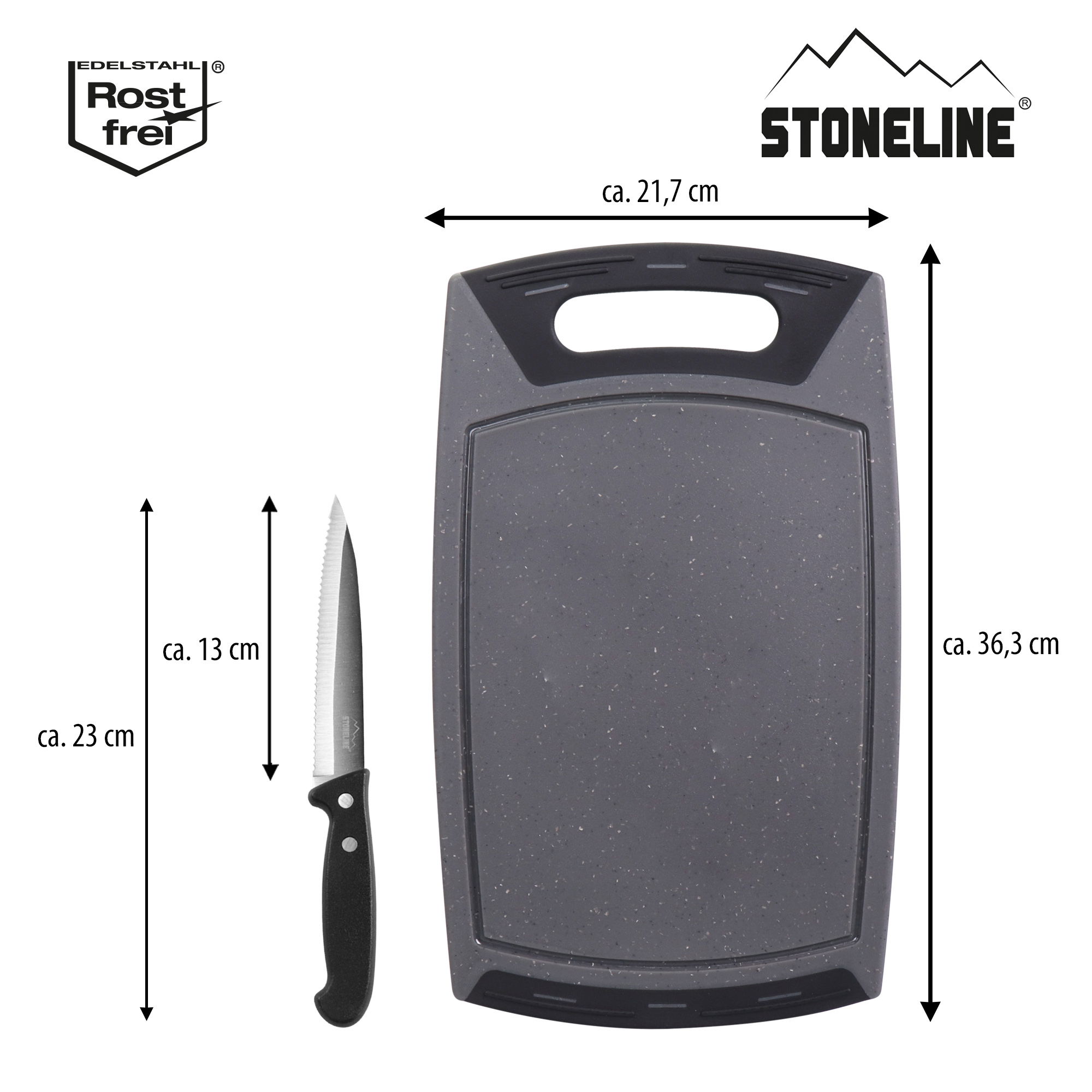 STONELINE® Set de 2 comprenant une planche à découper et un couteau universel