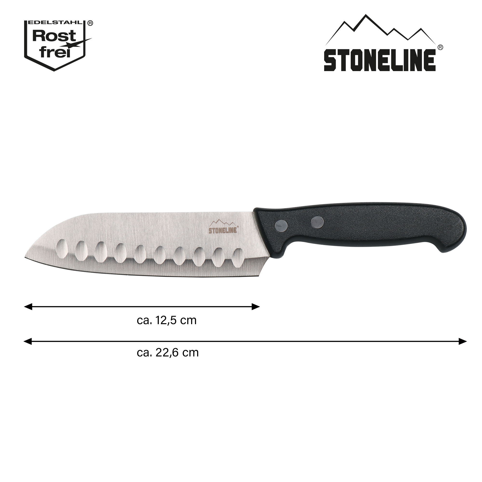 STONELINE® Cuchillo Santoku 22,6 cm Cuchillo Japonés Acero Inox, Funda Protectora