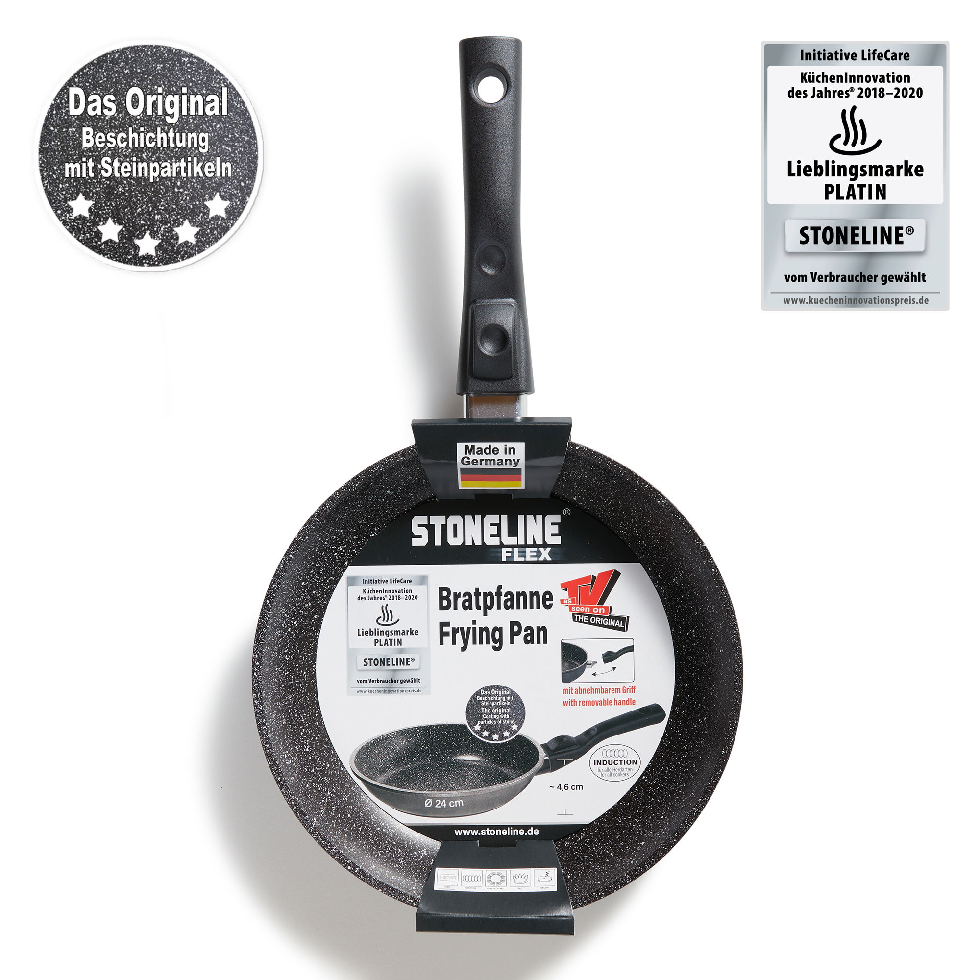 STONELINE® Frying Pan 24 cm, Removable Handle, Non-Stick Pan | Made in Germany | FLEX