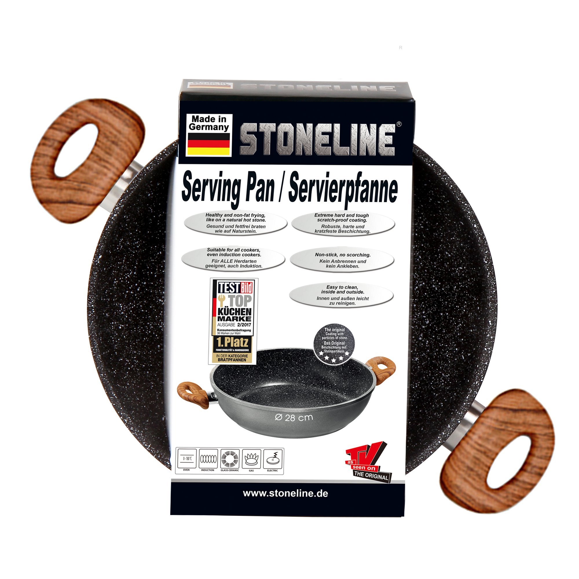 STONELINE® Serving Pan 30 cm, Non-Stick | Made in Germany Wood Design, Back to Nature