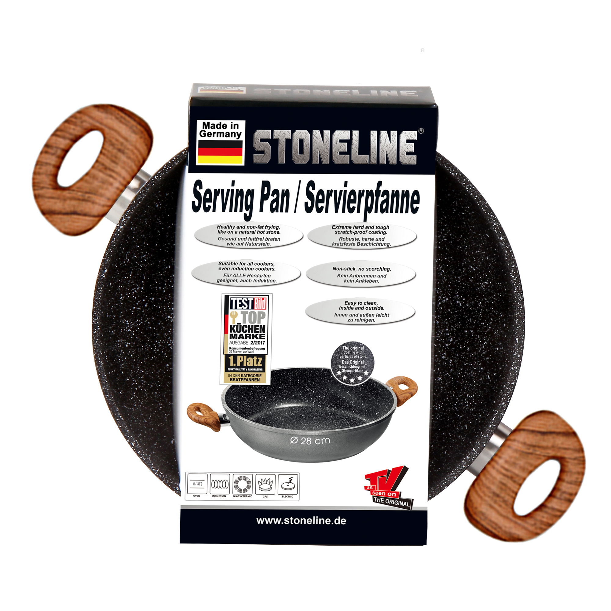 STONELINE® Serving Pan 28 cm, Non-Stick | Made in Germany Wood Design, Back to Nature