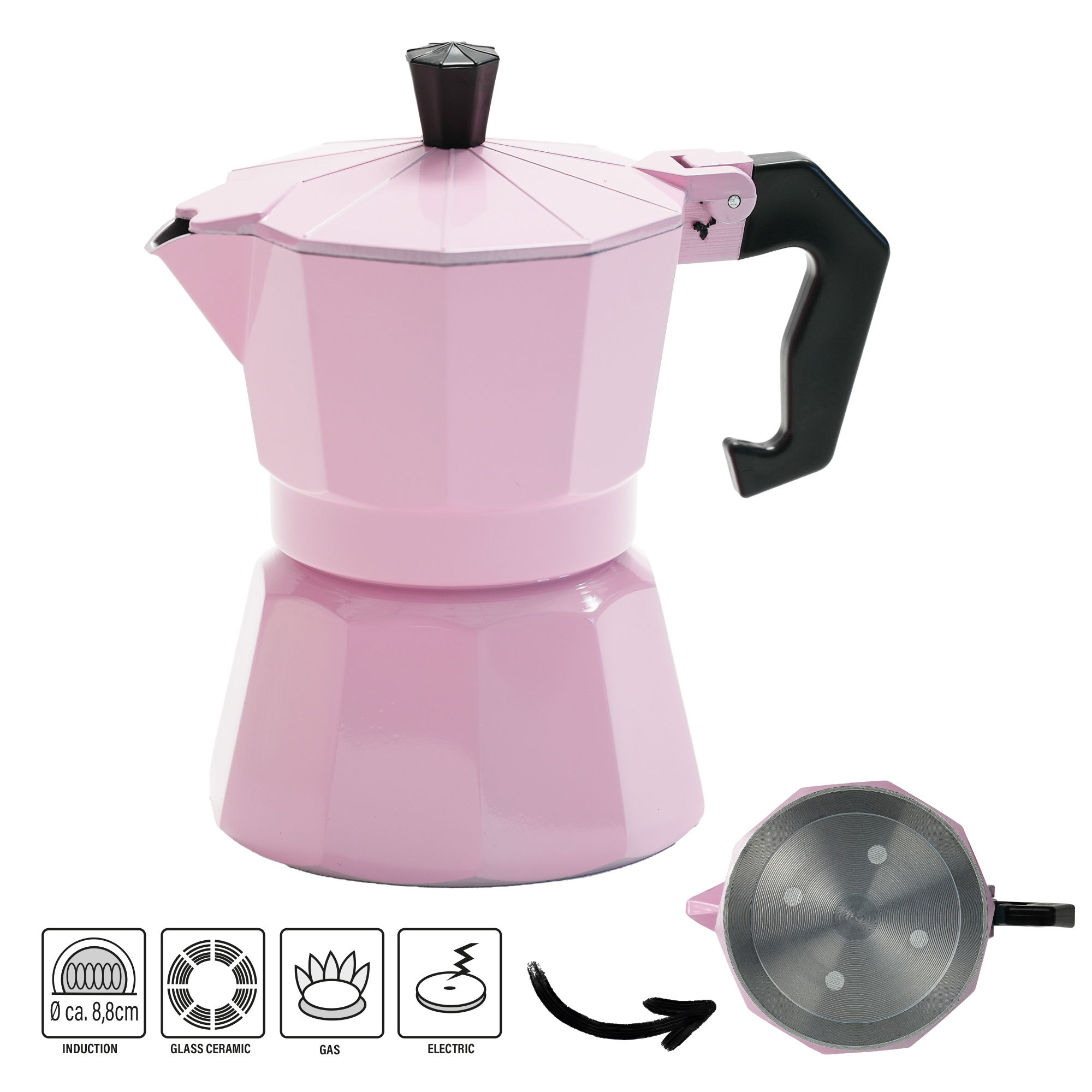 Cafetera Italiana 240 ml Juego 4 Piezas | Rosa
