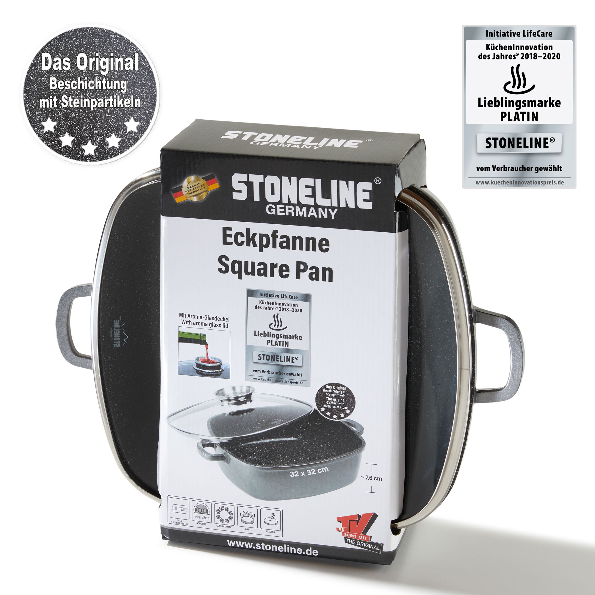 STONELINE® Poêle à servir carrée antiadhésive 32 cm, avec couvercle arome