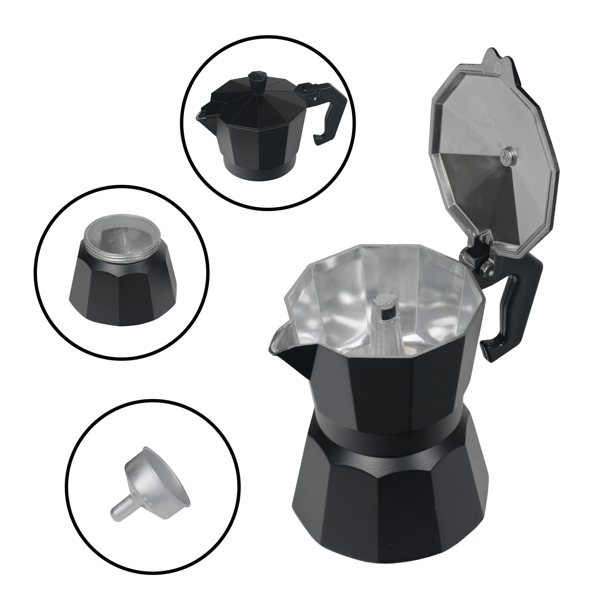 Stovetop Espresso Maker 170 ml Set of 4 | Black