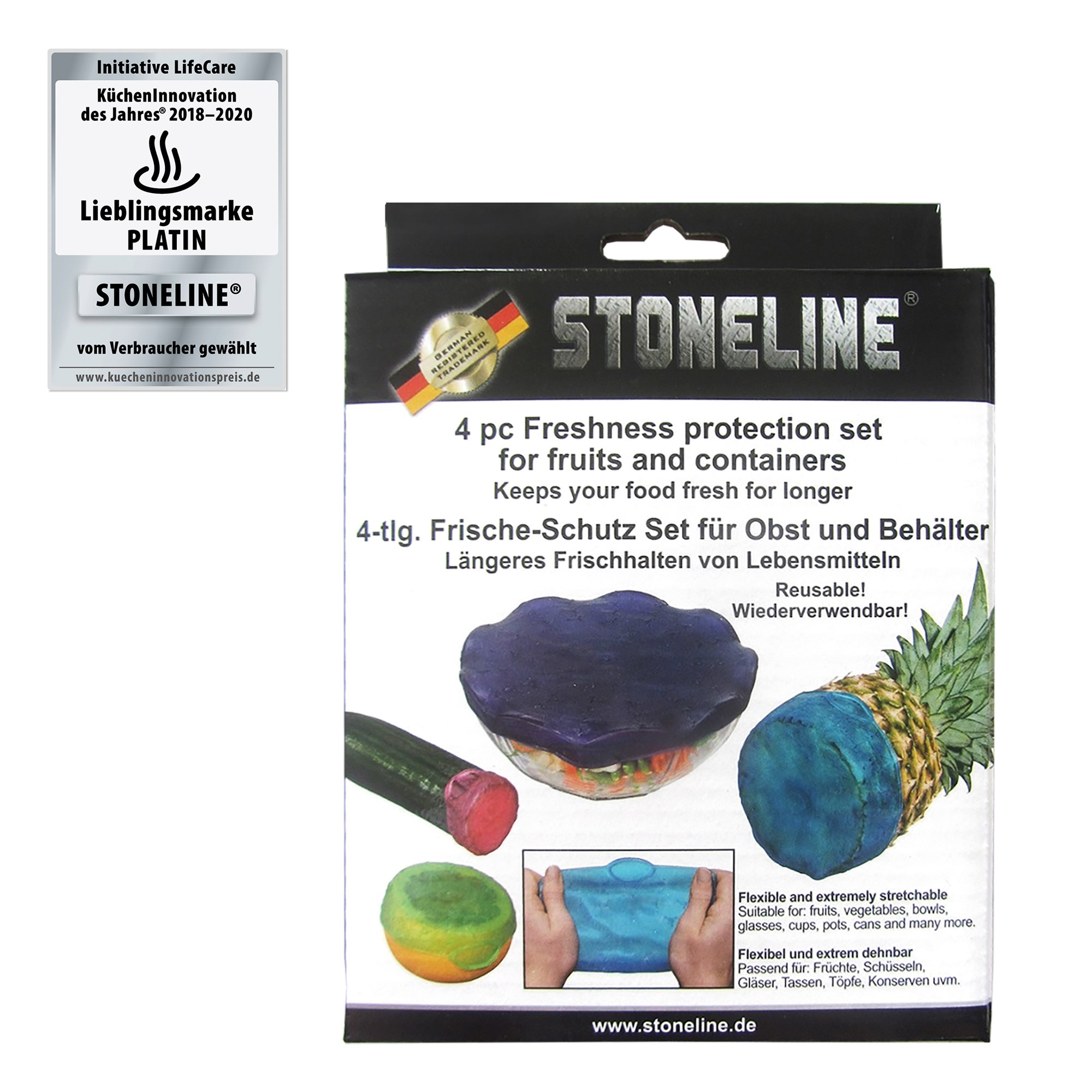 STONELINE® 4 pc Silicone Stretch Lids Set, Reusable | Food Covers Freshness Protector