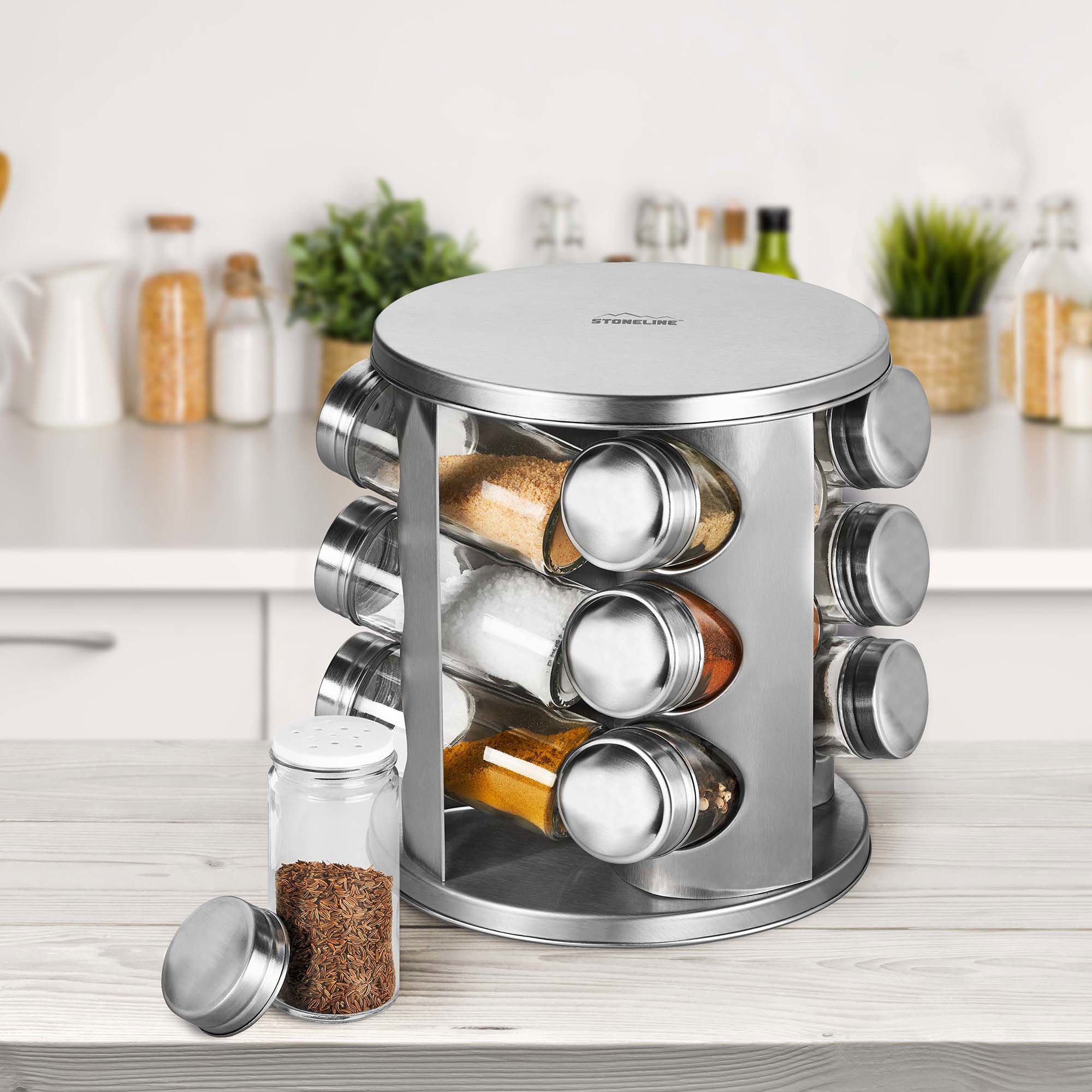 18 Jars Rotating Herbs Spices, Rotating Spice Rack Kitchen