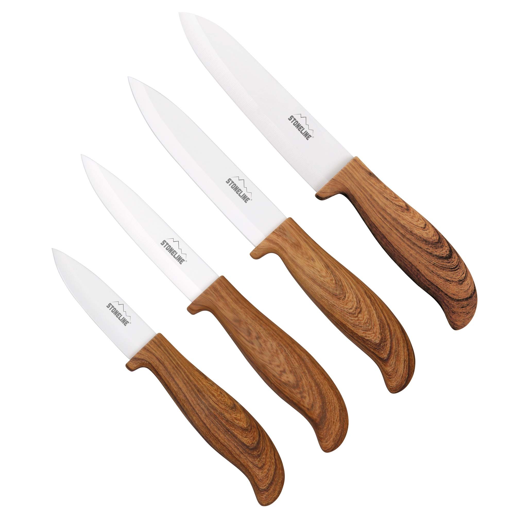 STONELINE® 4 pc CERAMIC Knives Set 18/21/24/28 cm, Safety Sheath | Back to Nature