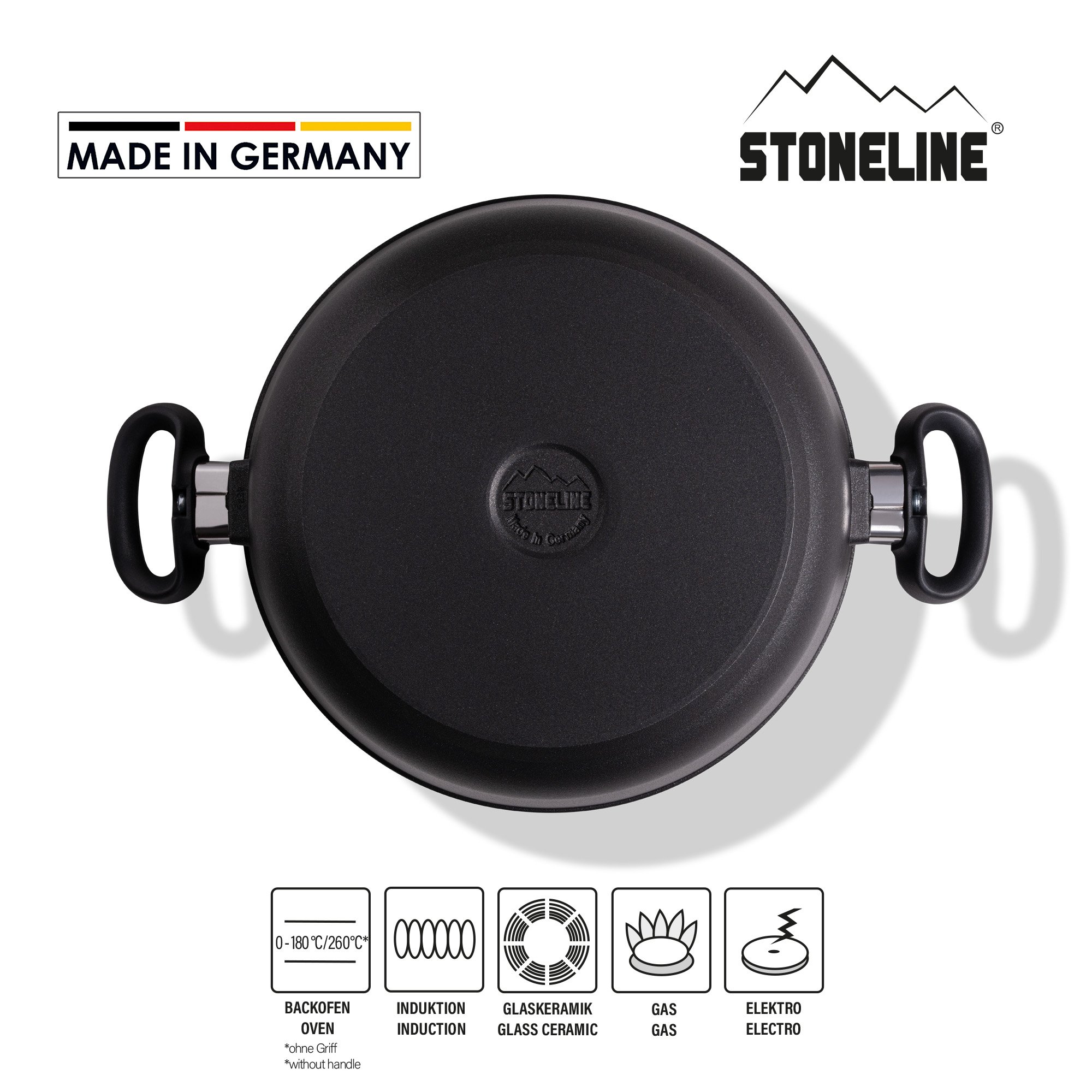 STONELINE® Bratentopf 26 cm, Made in Germany, Kokillenguss, Antihaftbeschichtung, Induktion und backofengeeignet