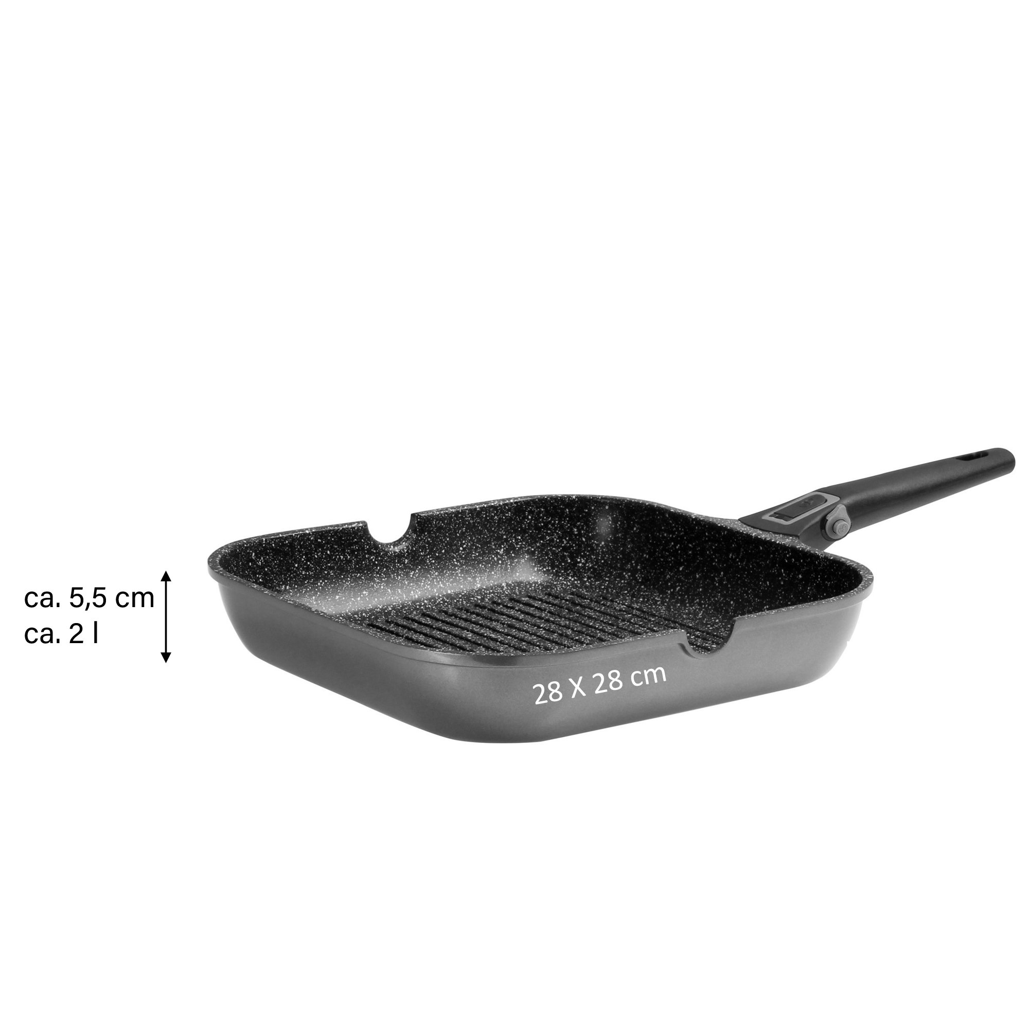 STONELINE® Imagination PLUS grill pan 28 x 28 cm, with removable handle, with 2 spouts, oven-safe