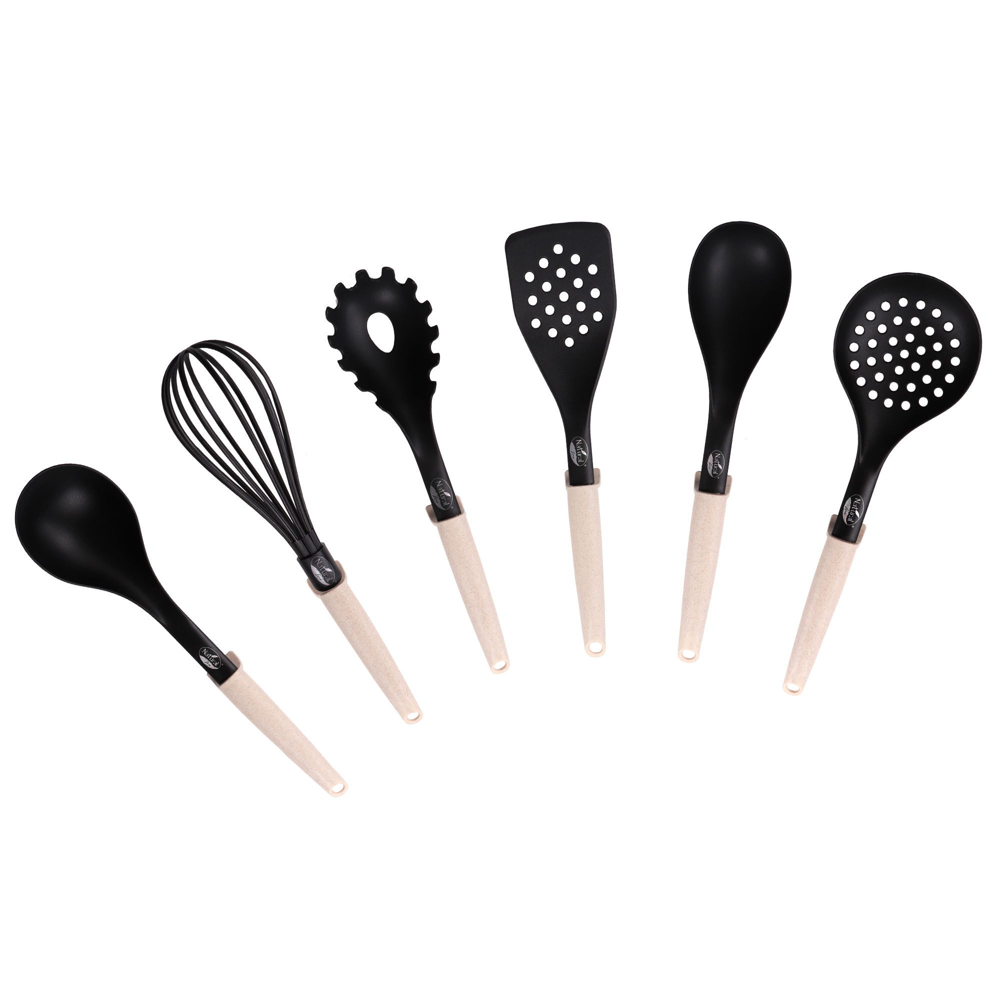 STONELINE® ustensiles de cuisine : set de 6 pièces avec support et poignées  en paille