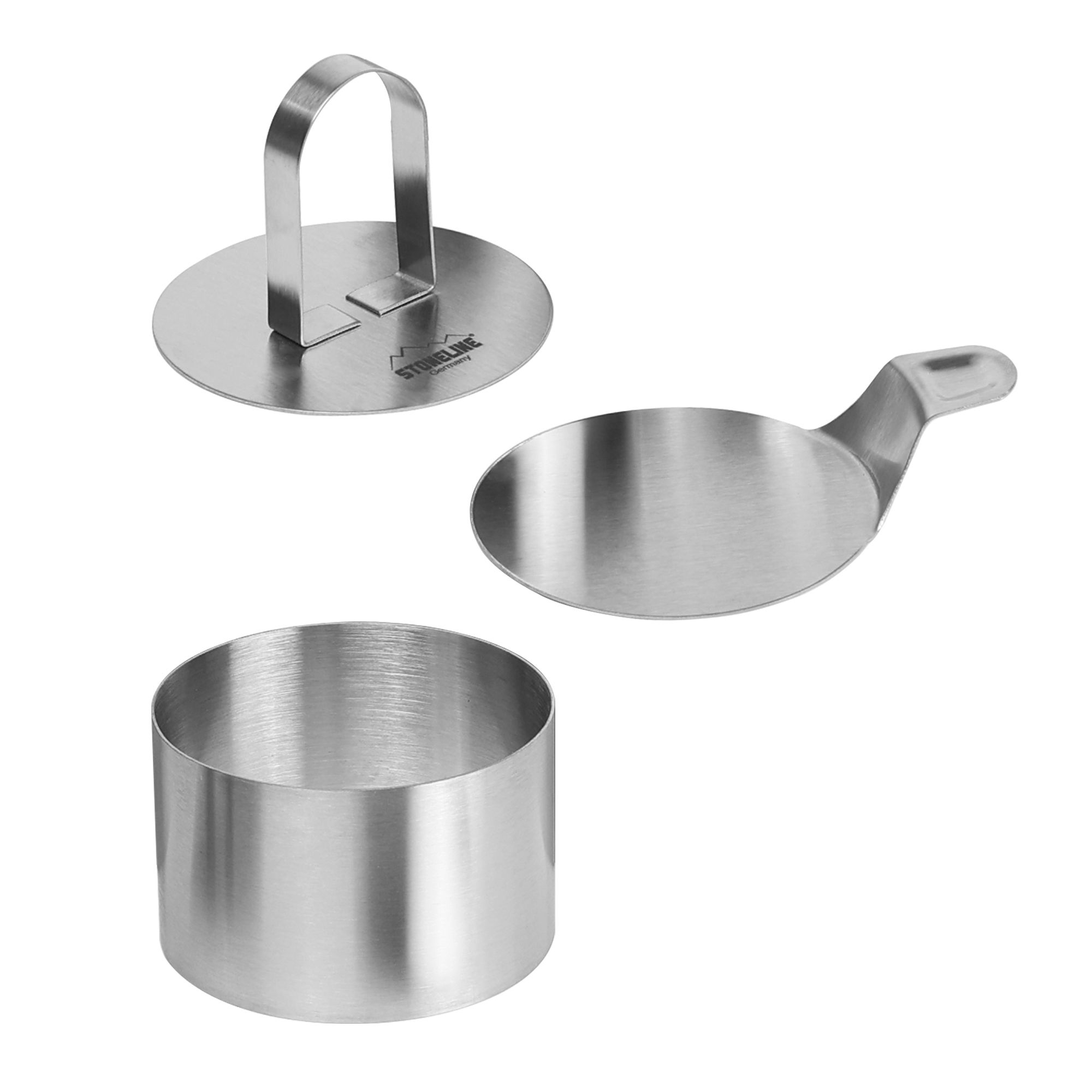 STONELINE® Dessertringe und Speiseringe Set, 8-teilig, Edelstahl, 6 Ringe, 1 Heber, 1 Stempel, rund