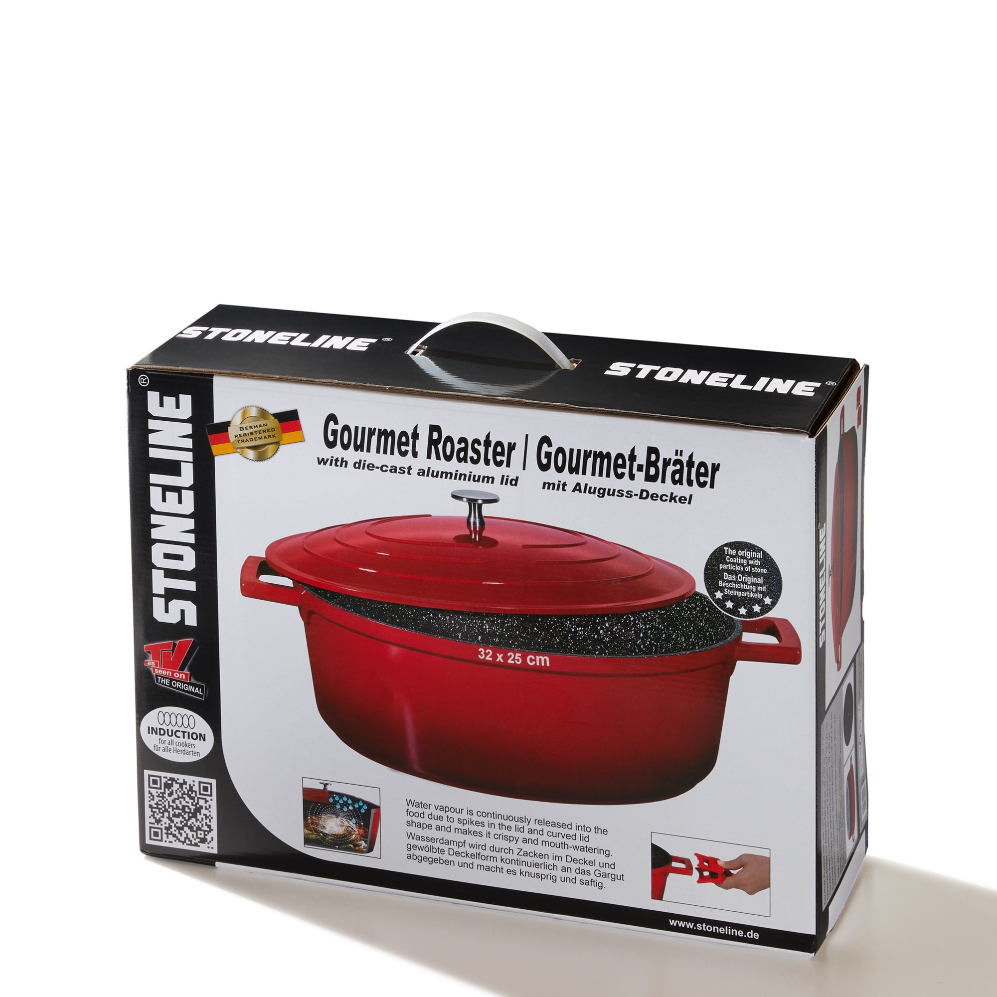 STONELINE® Gourmet asador 32x25 cm con tapa, apto para horno e inducción, antiadherente, rojo cereza