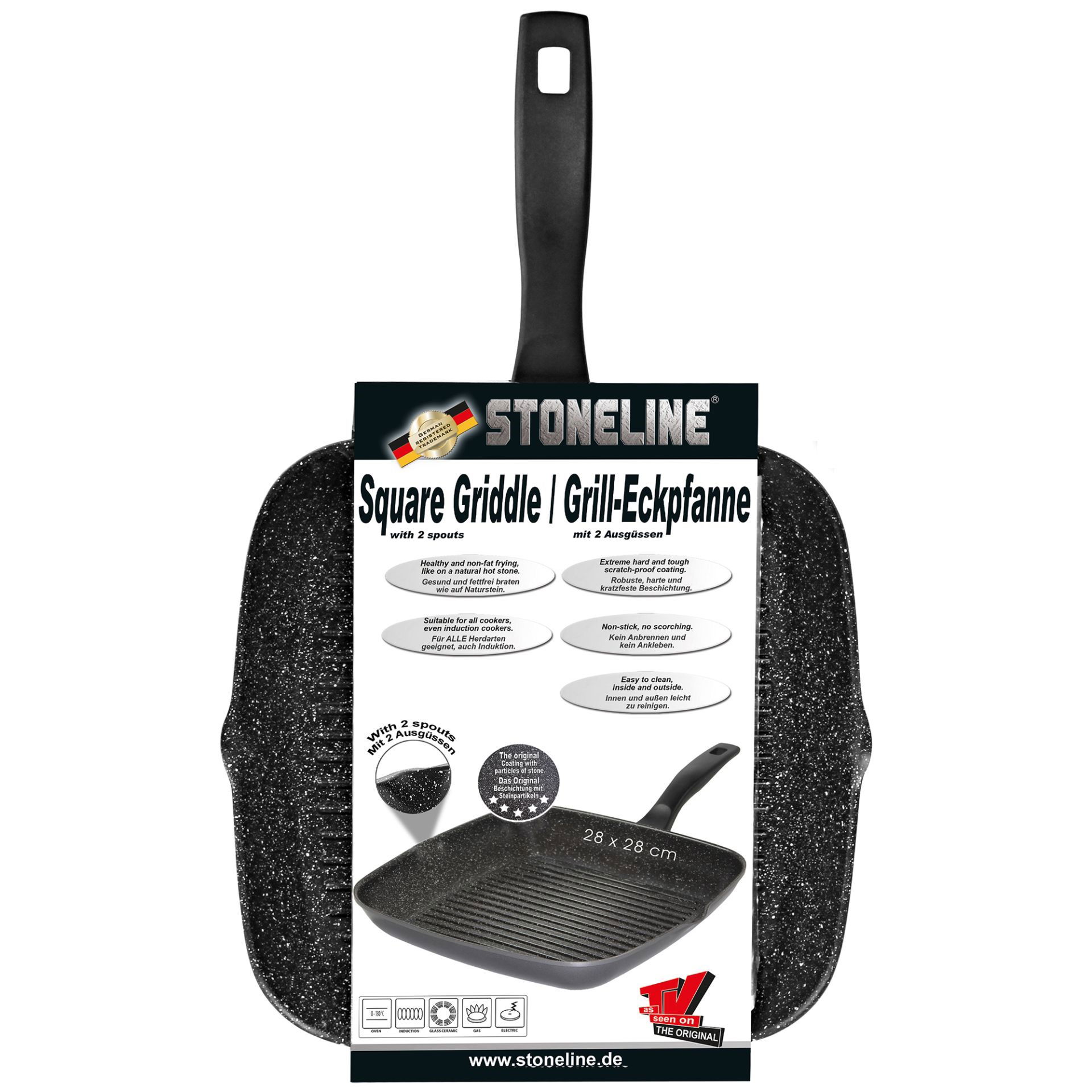 STONELINE® Sartén Parrilla 28 cm, 2 Vertedores, Sartén Antiadherente | CLASSIC