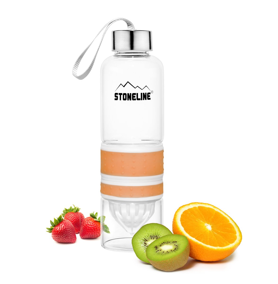 STONELINE® 2 in 1 Drinking Bottle with Juicer 550 ml | orange