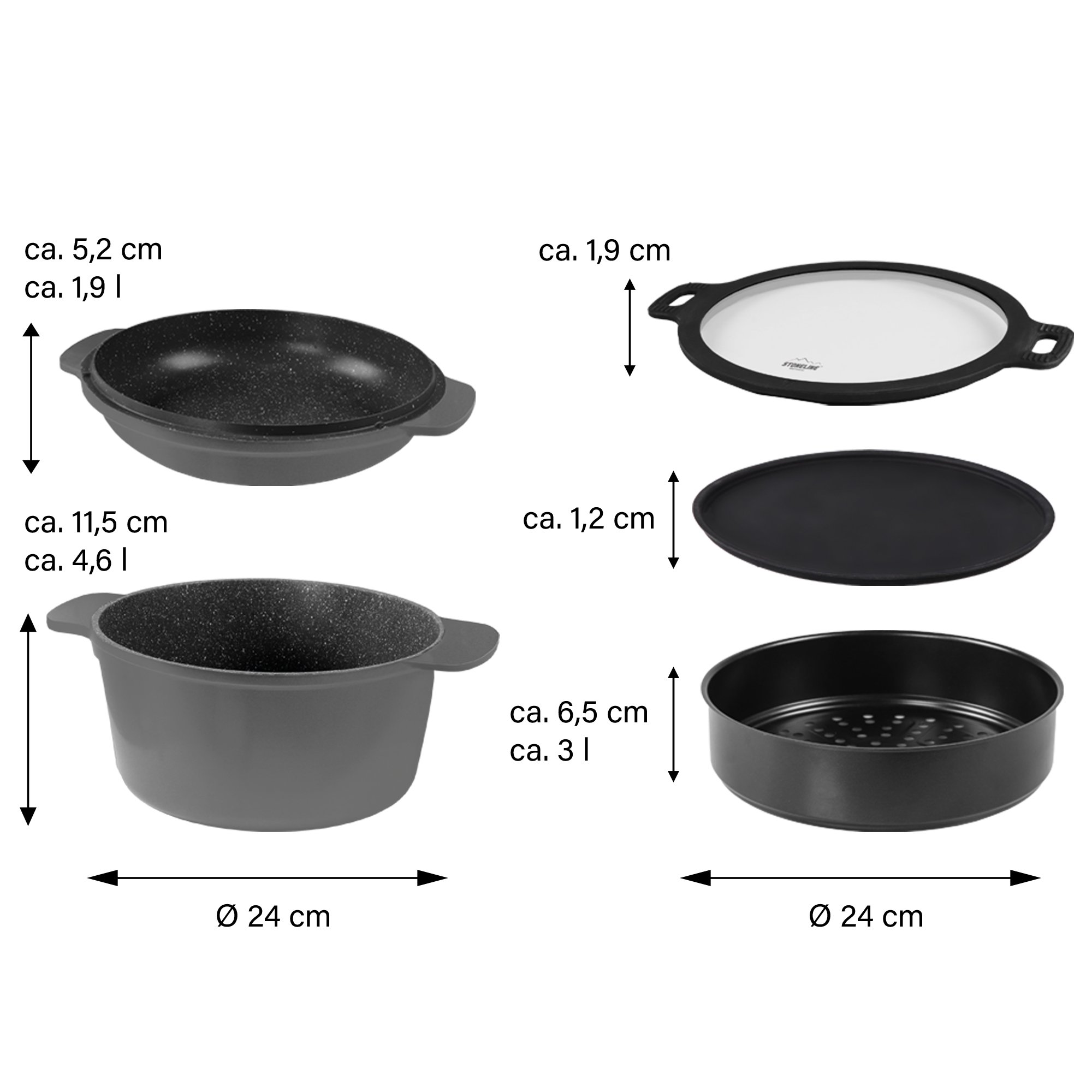 STONELINE® 5 pc Cookware Bakeware Set, with Lid, Non-Stick Pot Baking Tin Serving Pan