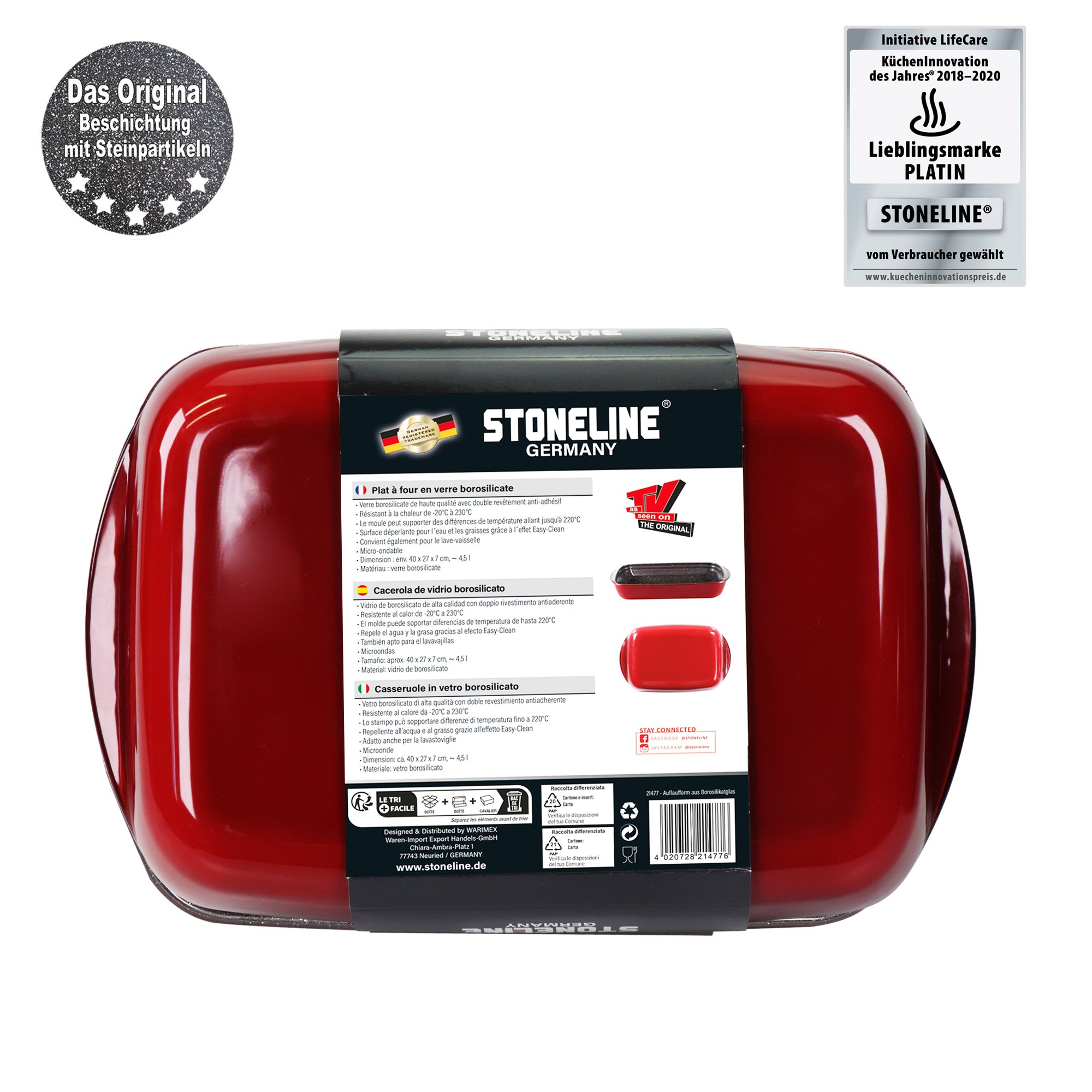STONELINE® Rectangular Baking Dish 40x27 cm | Non-Stick Borosilicate Glass Oven Dish