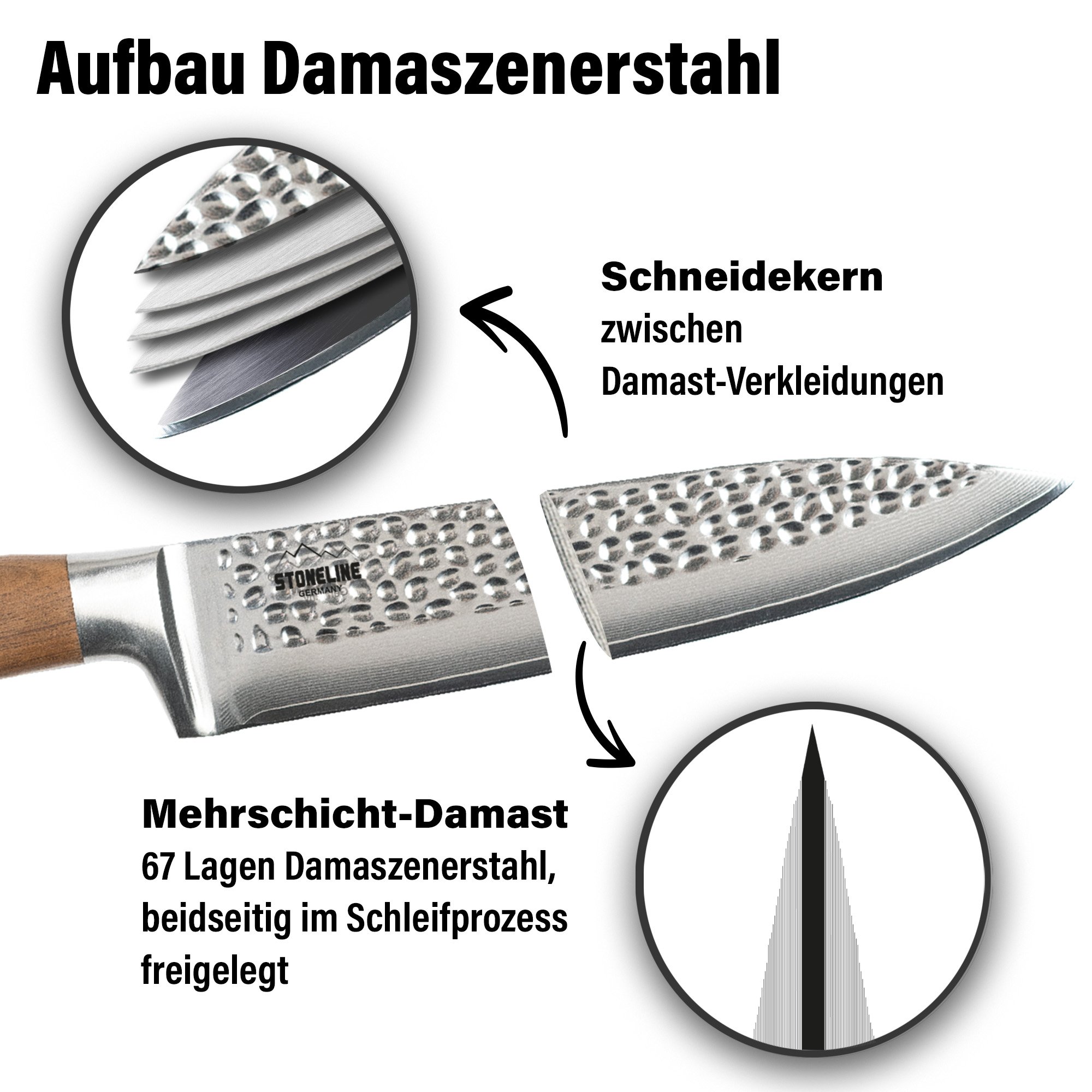 STONELINE® Cuchillo multiusos Hammerschlag 24 cm, acero de Damasco
