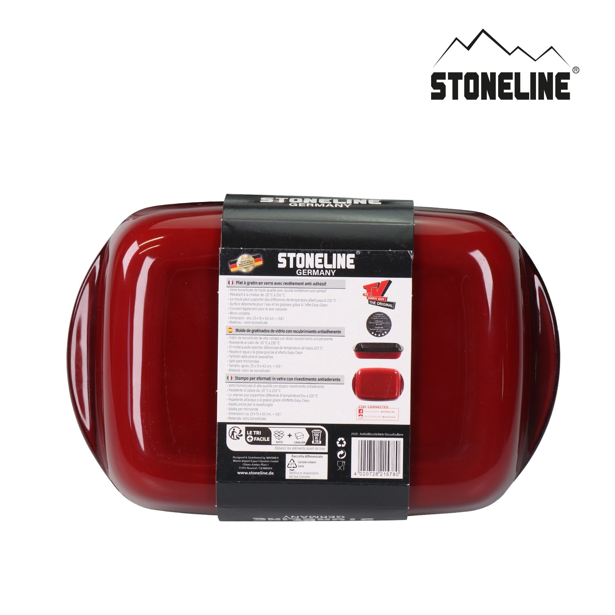 STONELINE® Pirofila Teglia Rettangolare 23x15 cm | Antiaderente Vetro Borosilicato