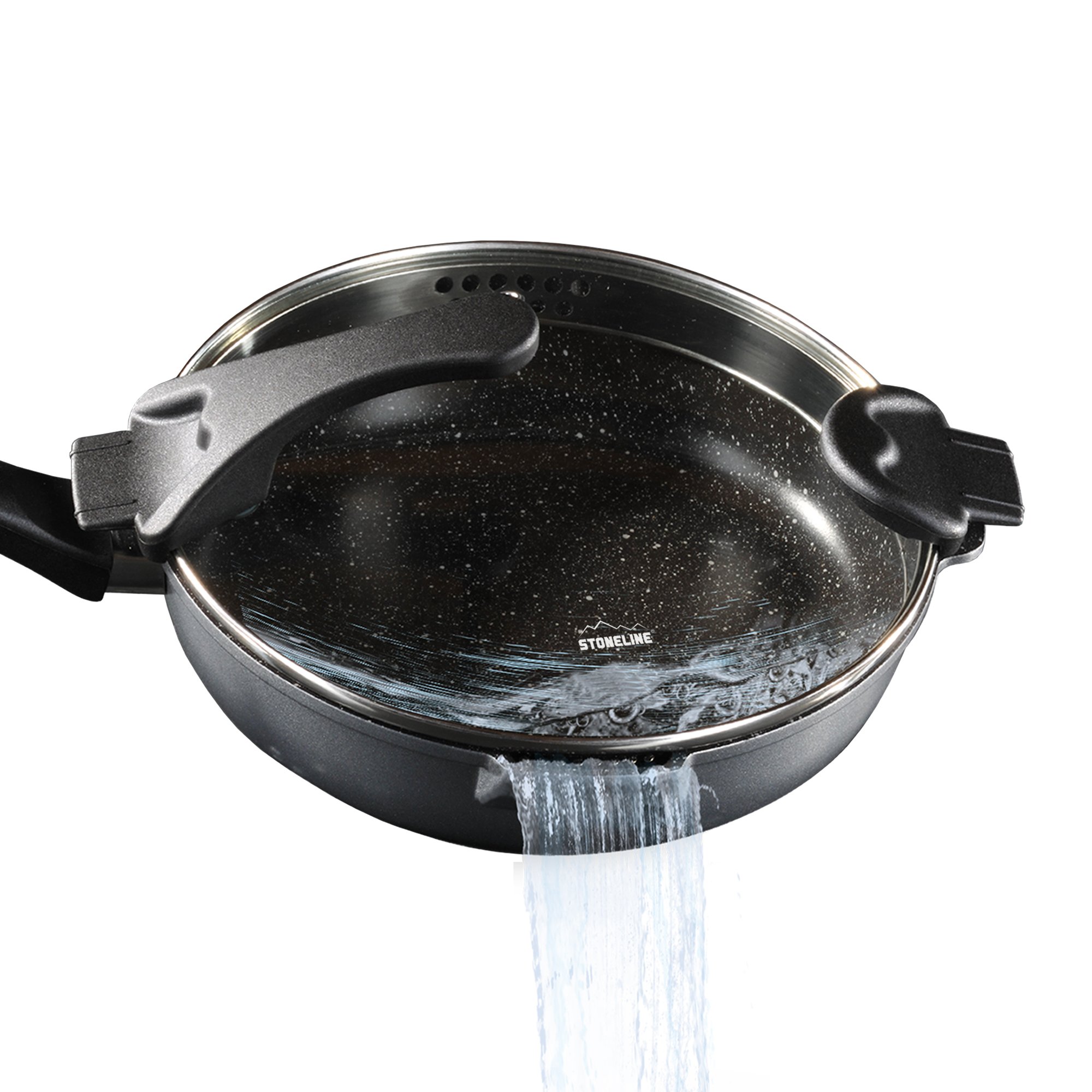 STONELINE® Deep Frying Pan 28 cm, Strainer Lid, 2 Spouts, Non-Stick Pan | FUTURE