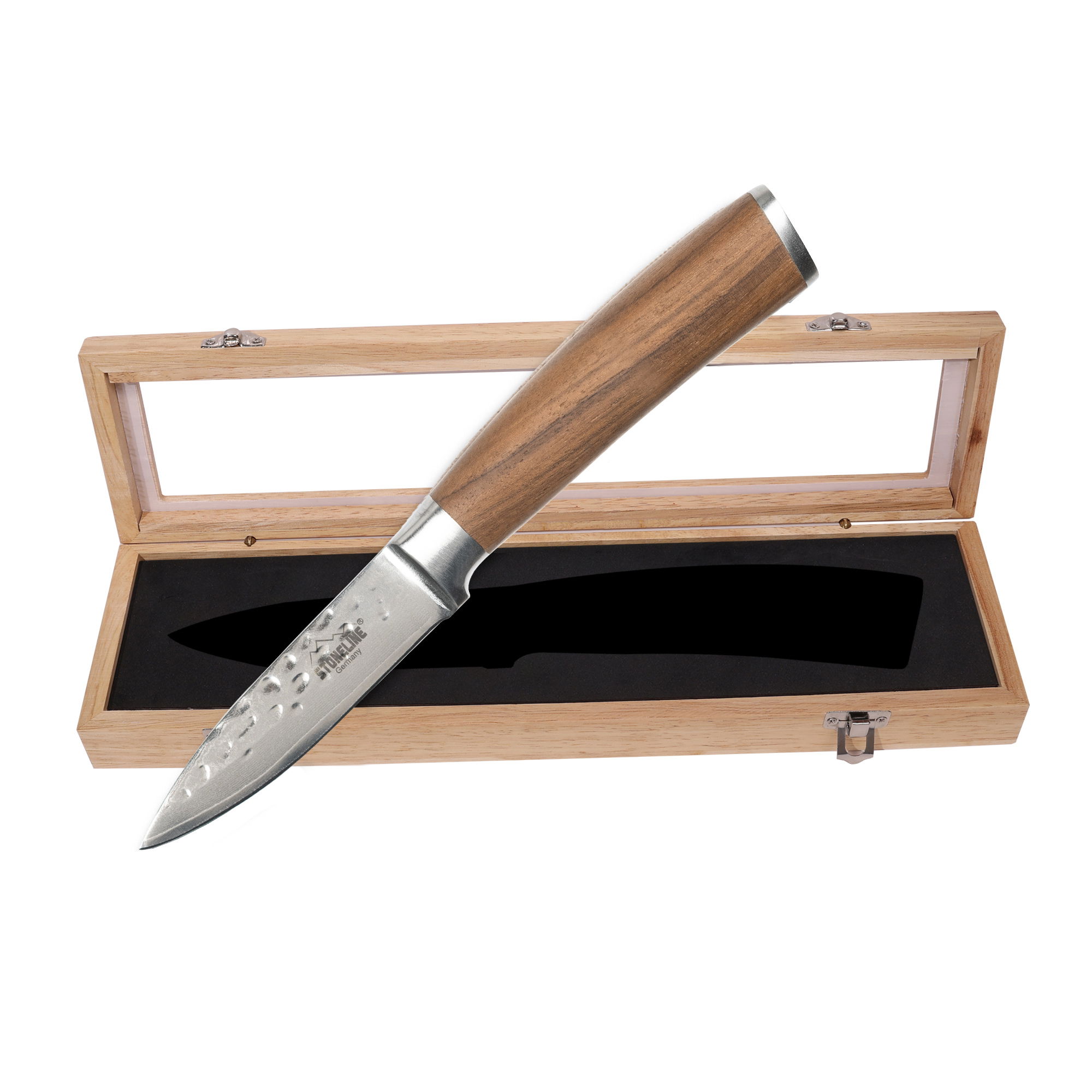 Cuchillo de Acero Damasco Hoja Martillada Cuchillo Mondador 20 cm