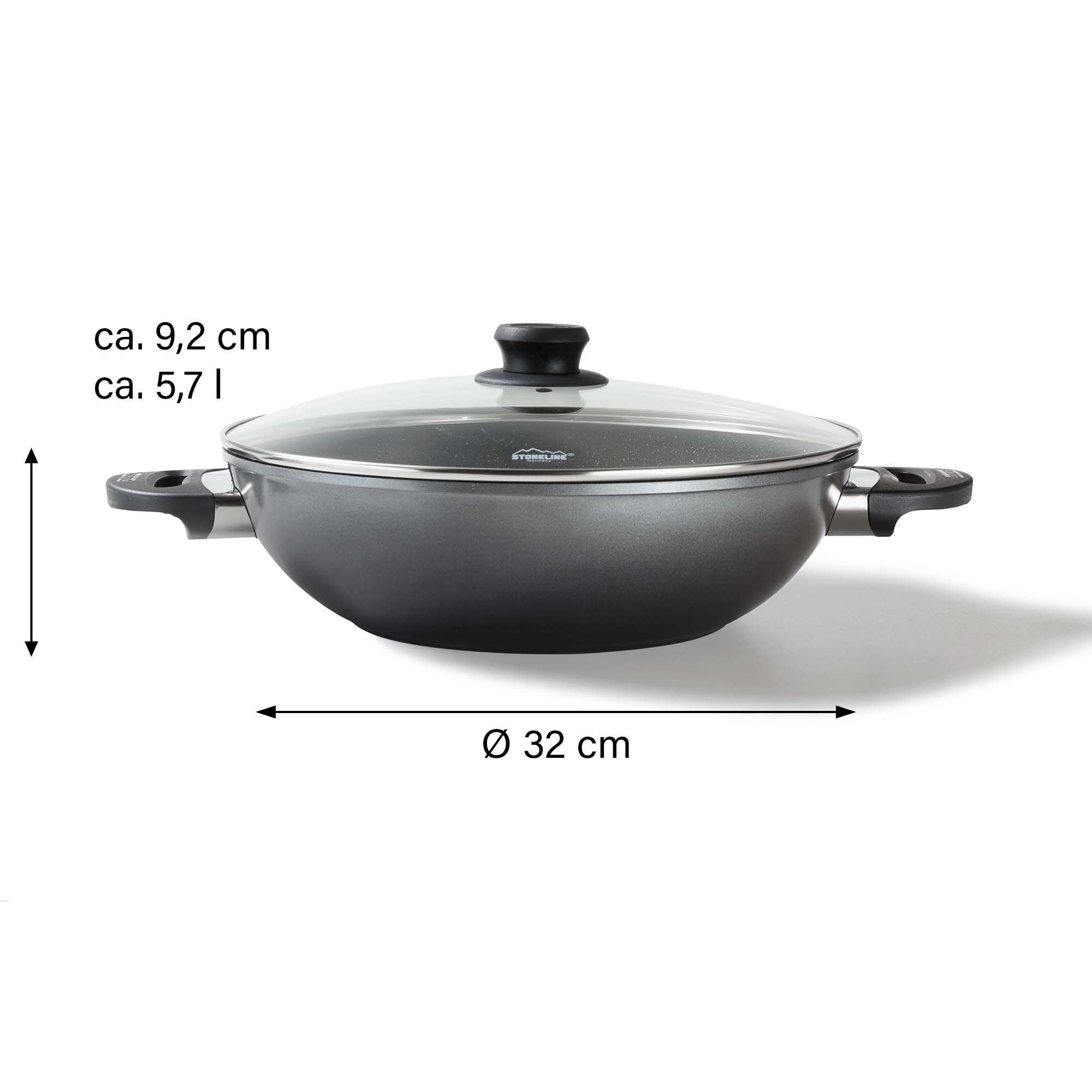 STONELINE® wok 32 cm, avec couvercle, poêle à wok en fonte d'aluminium revêtue, adapté au four et à l'induction