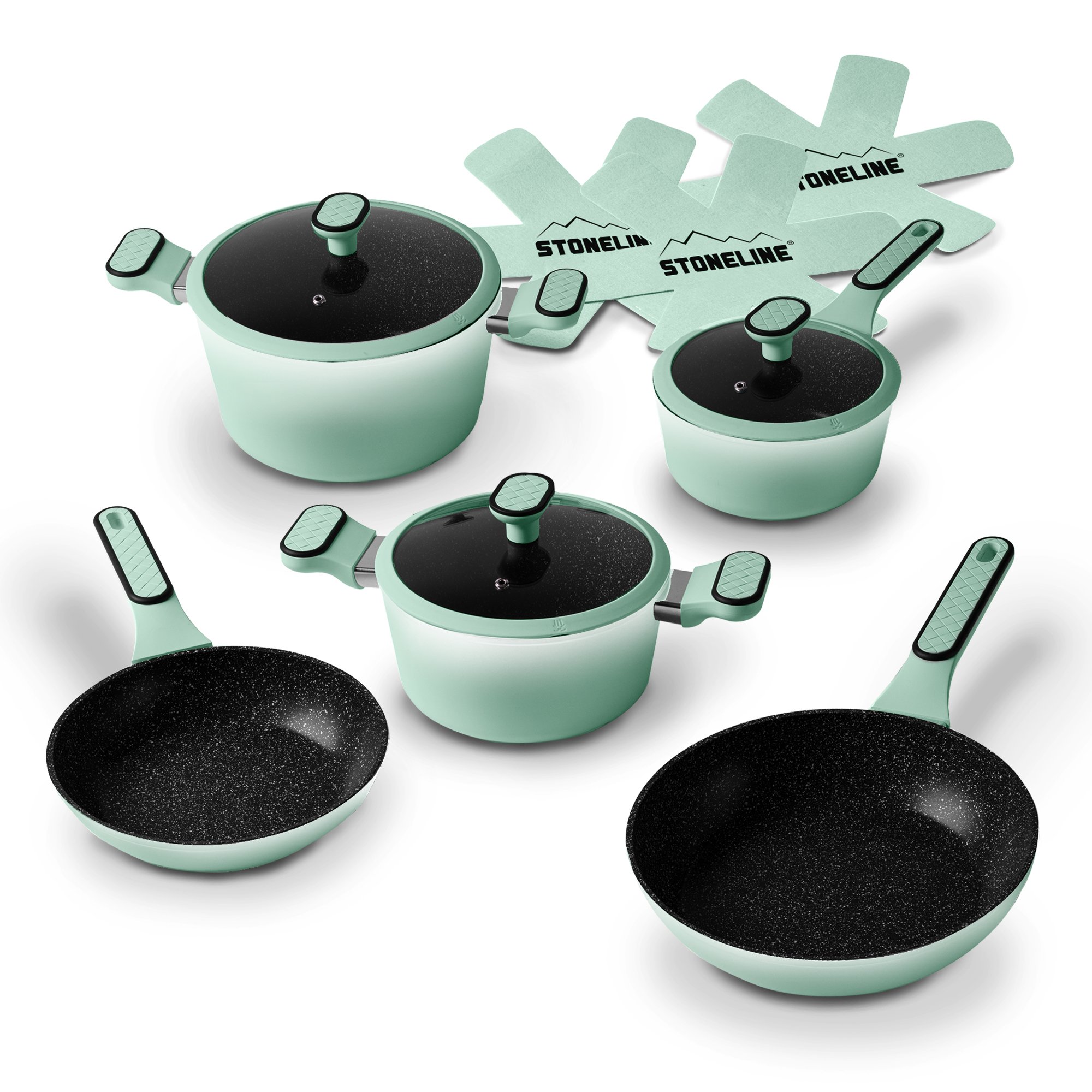 STONELINE® Mint batterie de cuisine 11 pièces avec couvercles, casseroles et poêles revêtues