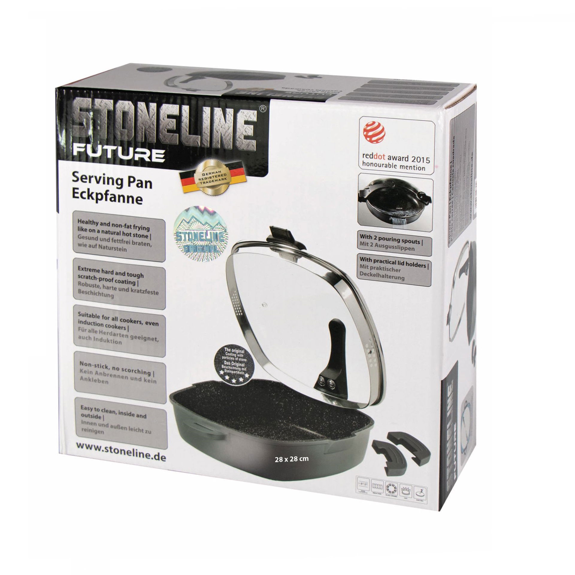 STONELINE® Poêle à servir carrée antiadhésive 28 cm & couvercle passoire | FUTURE