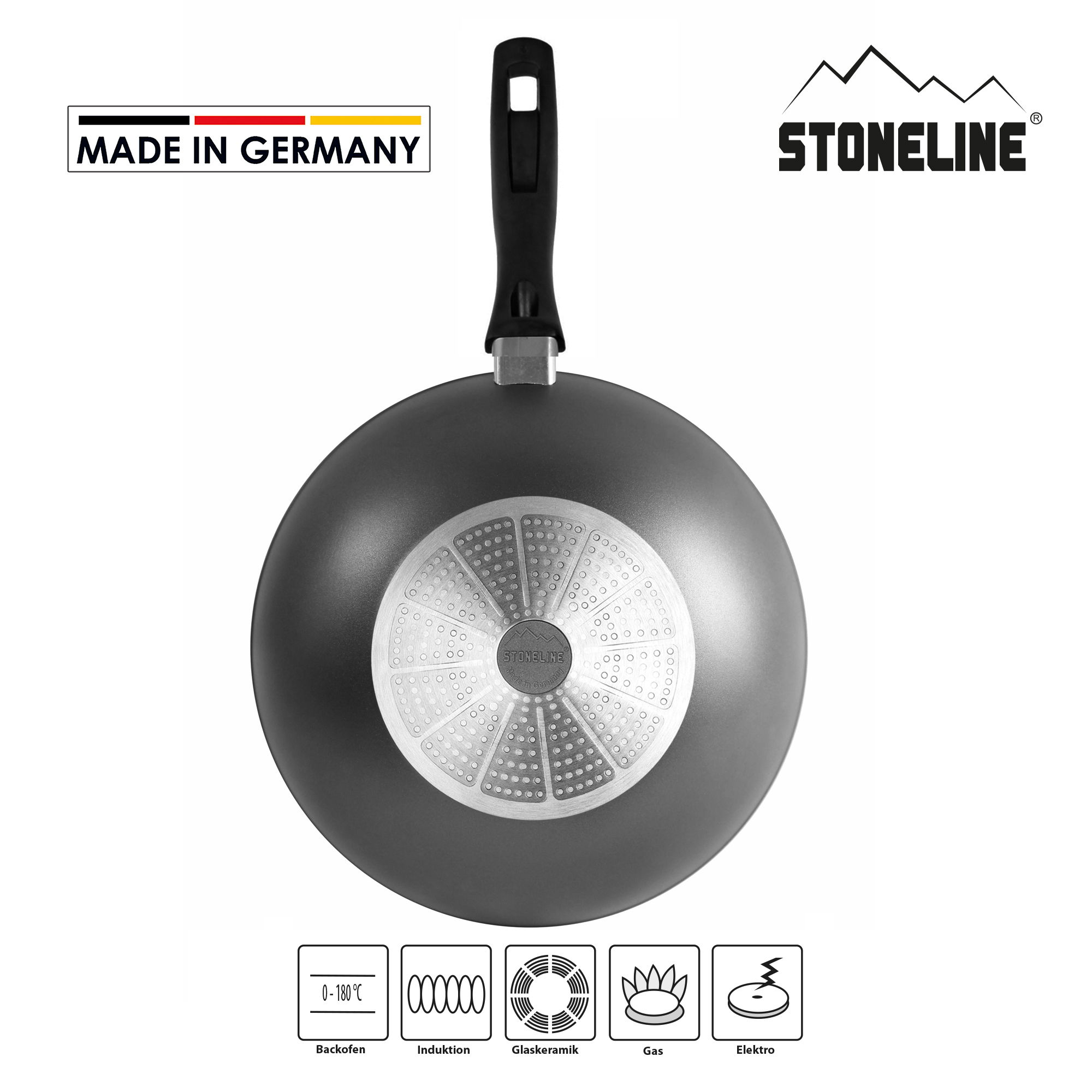 Poêles à wok 30 cm | Noir, Aspect bois, Gris