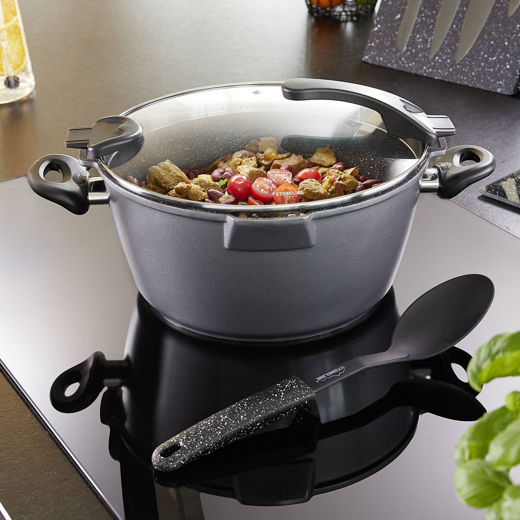 STONELINE® FUTURE frying pan 28 cm, with sieve glass lid, non-stick coating, induction and oven-safe