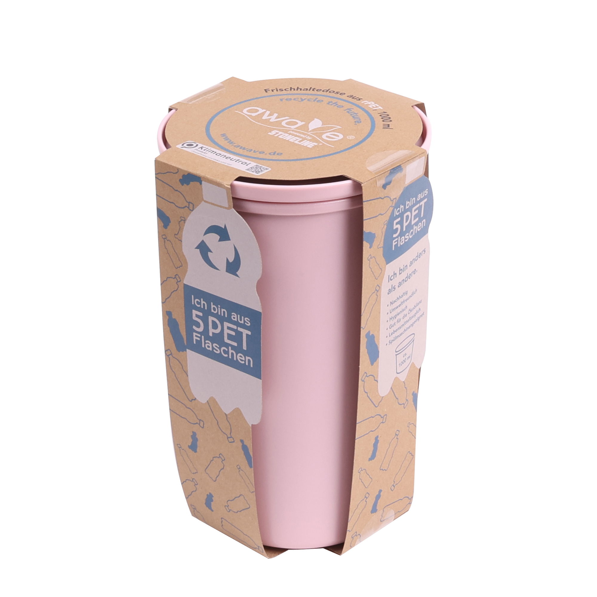 AWAVE® Juego de 3 cajas para guardar alimentos de 1000 ml, con rPET, rosa