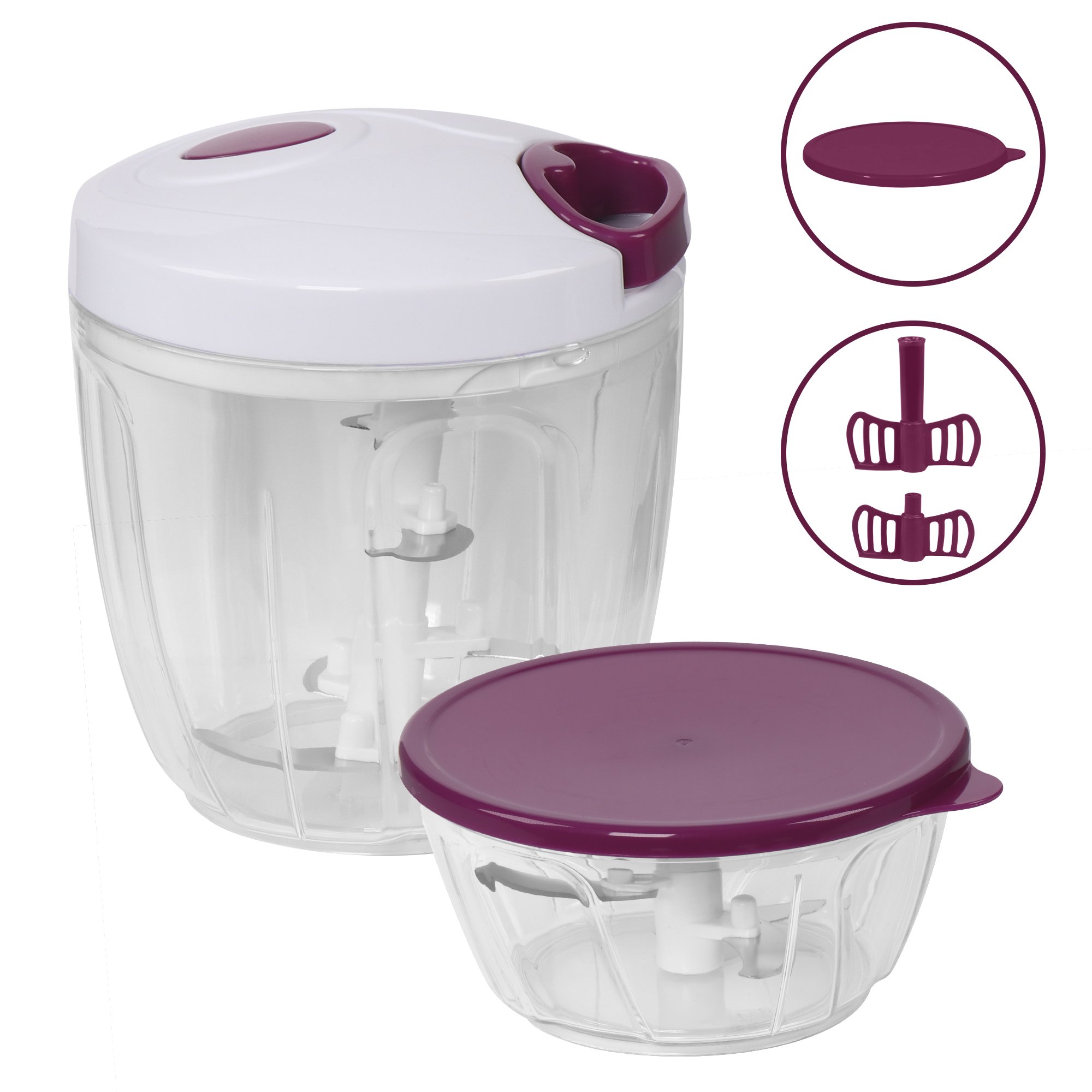 STONELINE® 9 pc Manual Food Chopper Set, Pull String | Cut, Stir, Whip, Mix | purple
