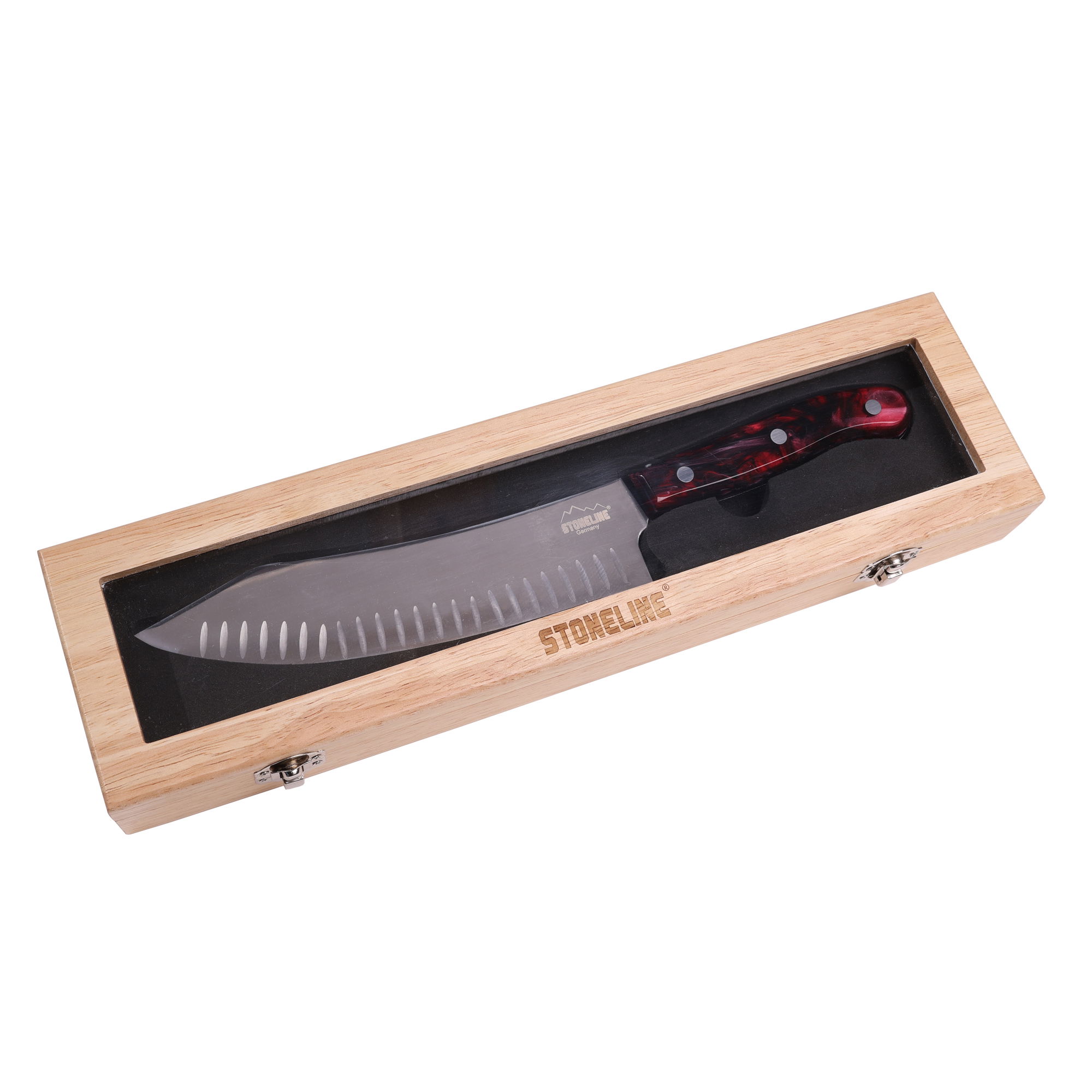 STONELINE® Couteau de chef en acier inoxydable 33,2 cm, avec coffret de rangement en bois