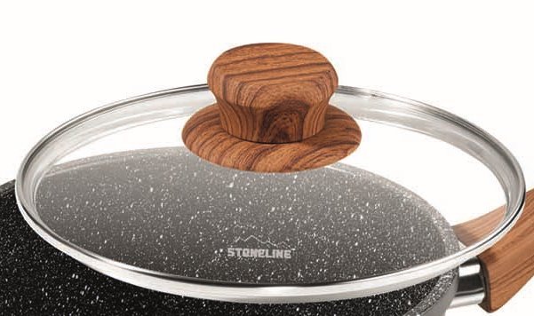 STONELINE® 18 cm couvercle en verre, avec pommeau imitation bois