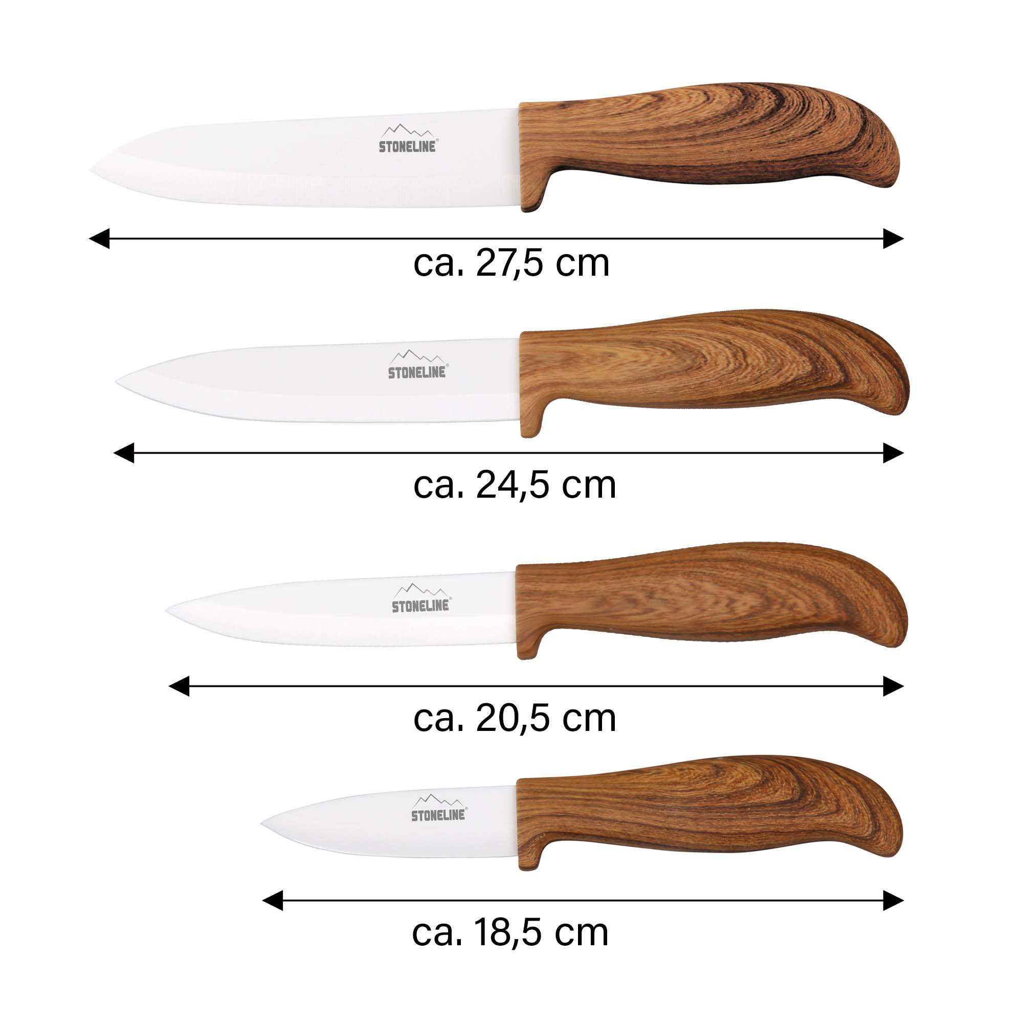 STONELINE® 4 pc CERAMIC Knives Set 18/21/24/28 cm, Safety Sheath | Back to Nature