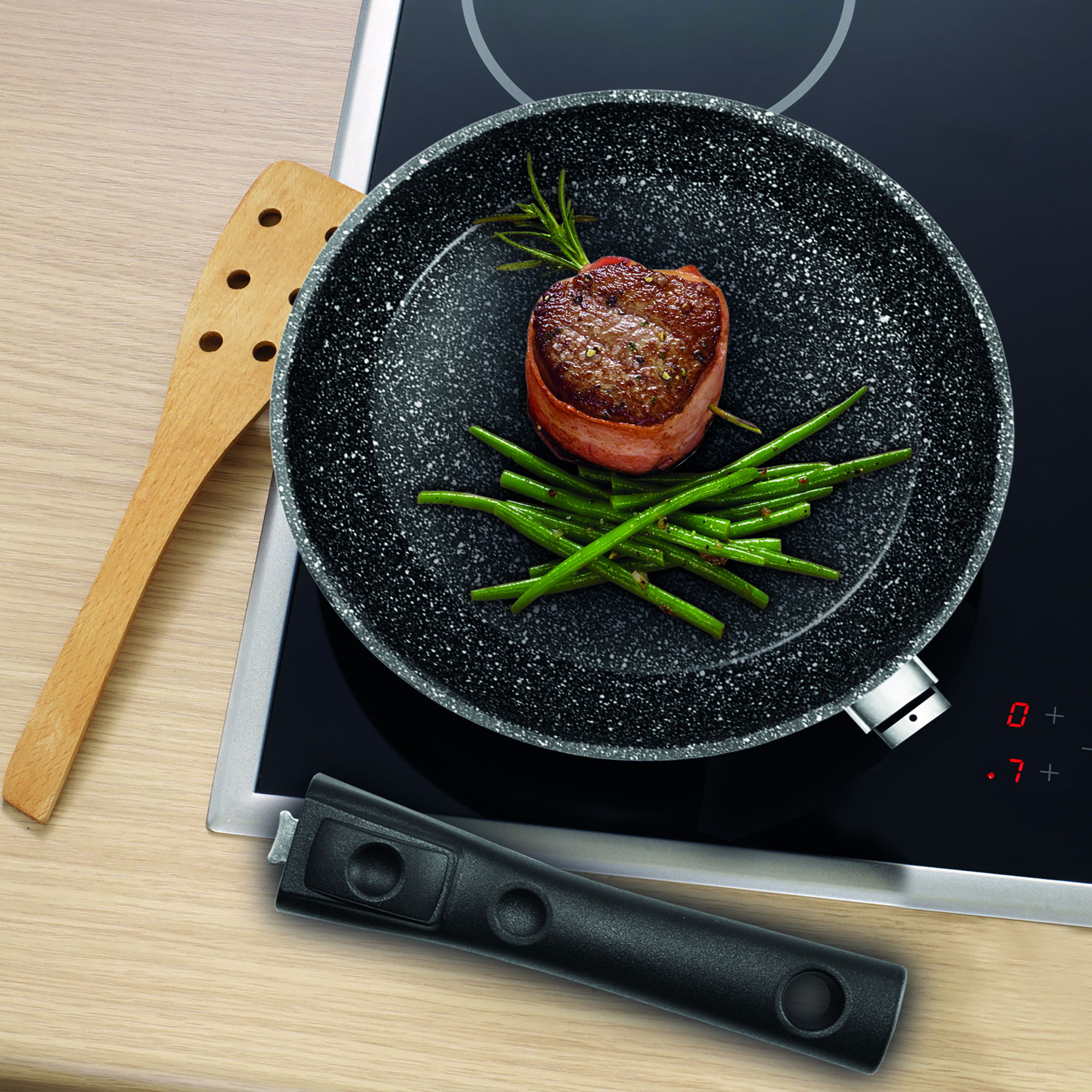 MISL HOME Bratpfanne 26cm Edelstahl - Mit Abnehmbarem Griff Induktionsgeeignet