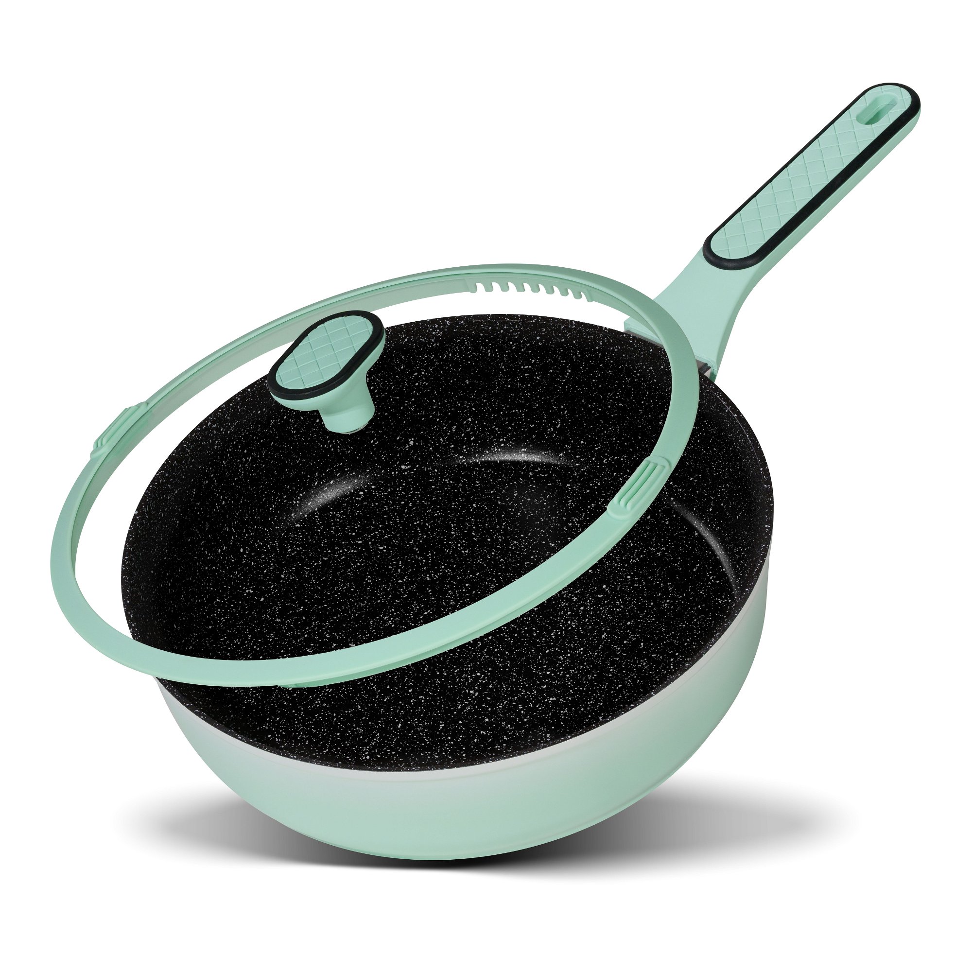 STONELINE® Deep Frying Pan 28 cm, with Lid, Large Non-Stick Pan | mint