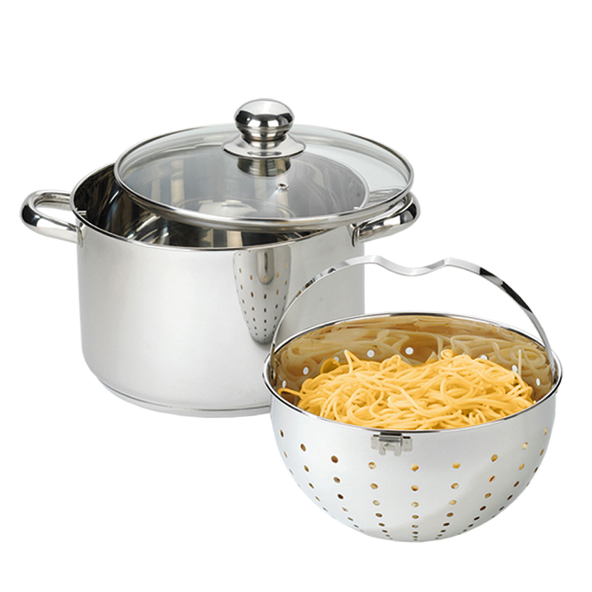 BEYOND® pasta pot 24 cm: stainless steel, glass lid, strainer