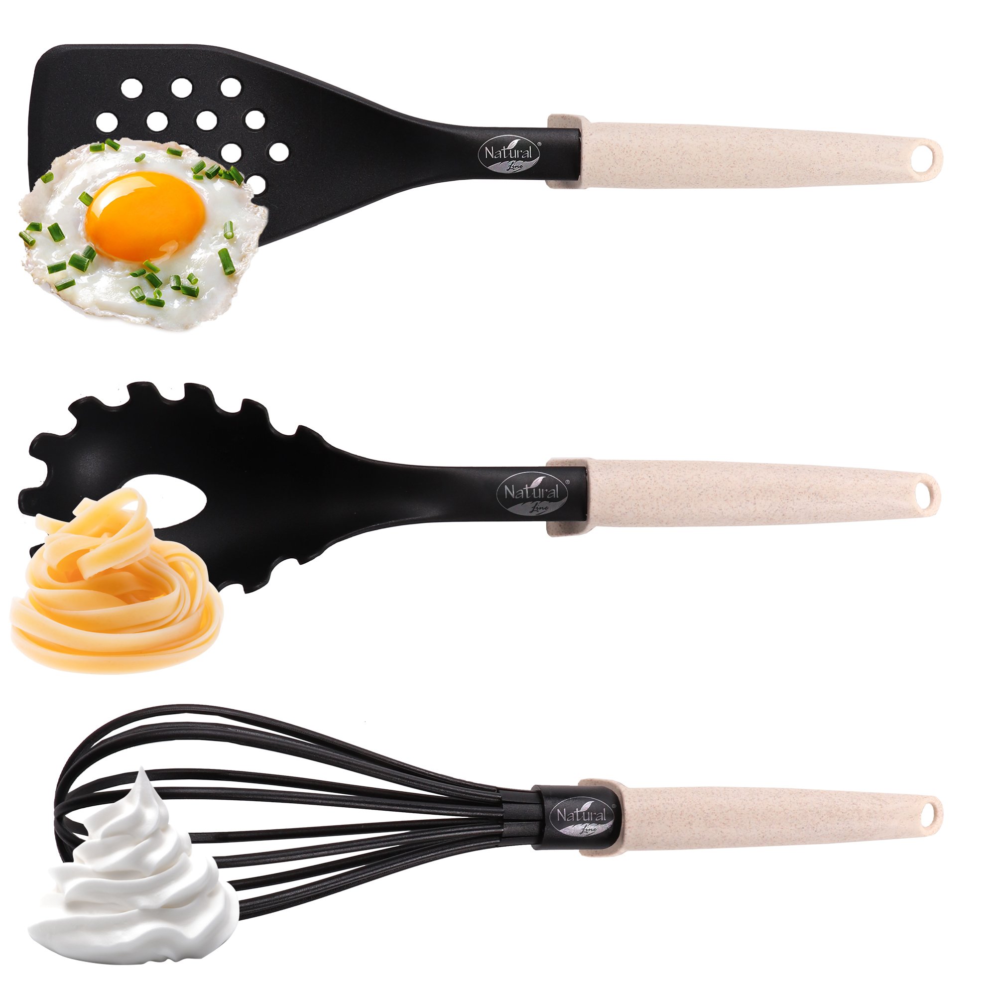 STONELINE® Juego de utensilios de cocina, 6 piezas, con práctico soporte y asas con pajita