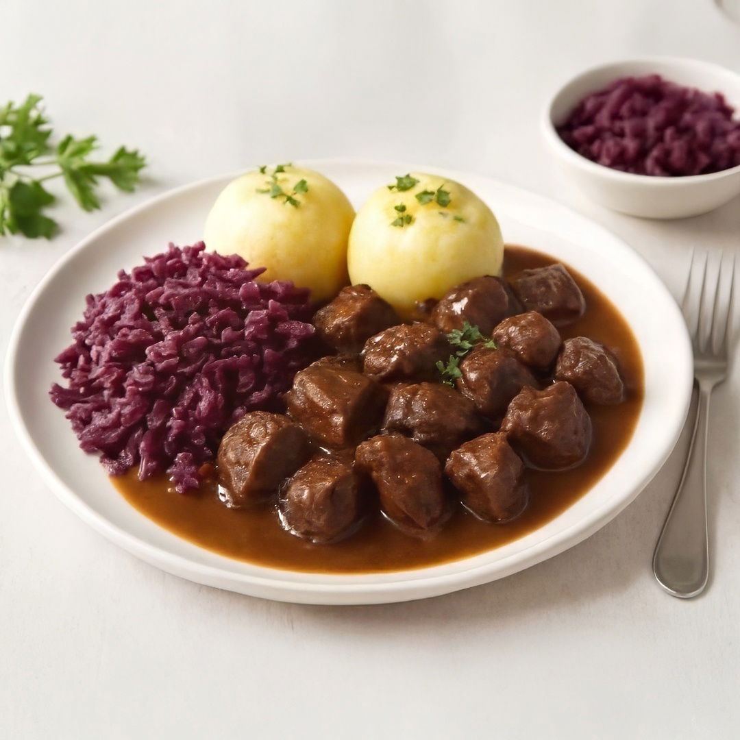 Ragoût de gibier avec chou rouge et quenelles de pommes de terre – Savoureux et tendre