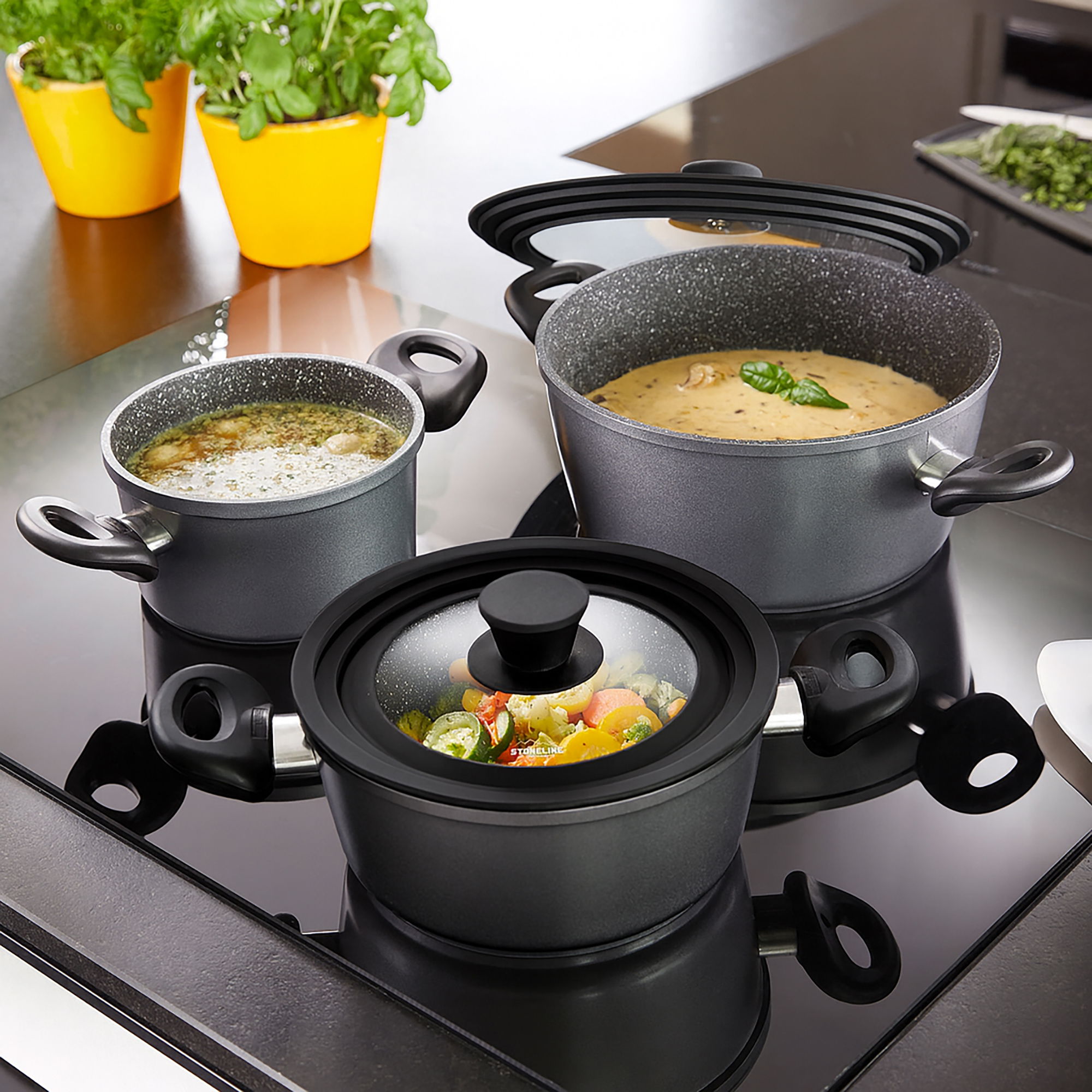 Universal Lid for Pots Pans Skillets Set of 2, 16/18/20 and 24/26/28 | Black